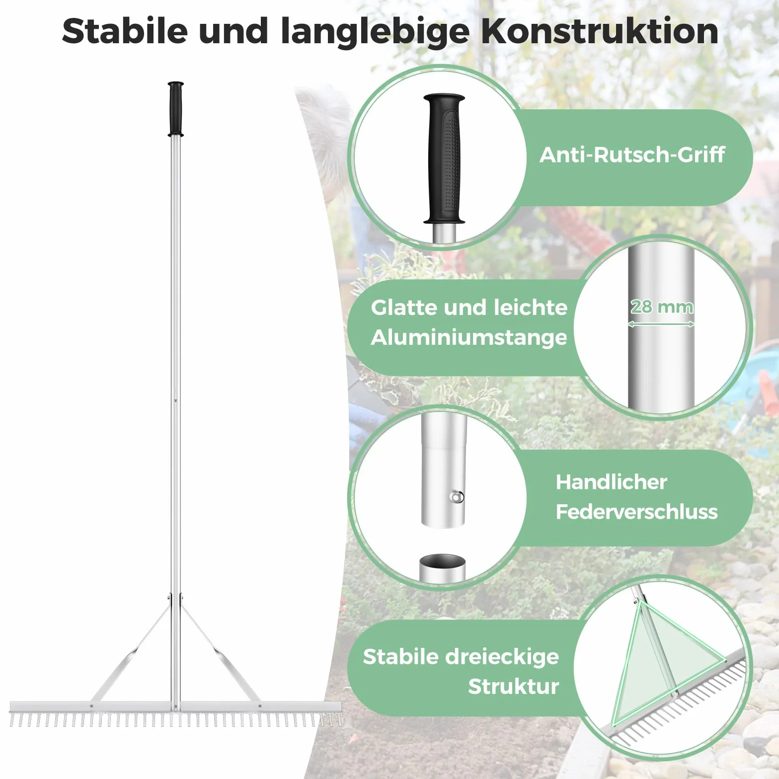 COSTWAY Grabie Ogrodowe Aluminiowe 91 cm 36 Zębów 174 cm