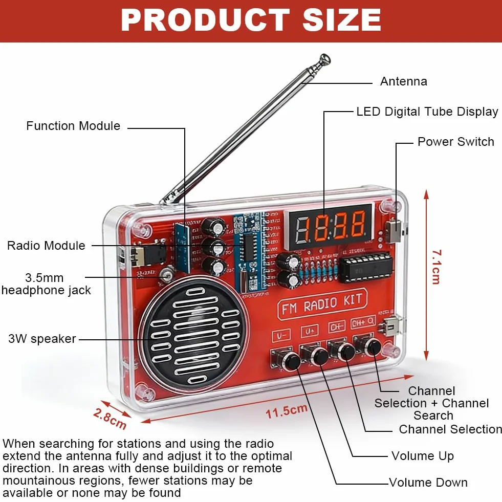 Zestaw do lutowania radia cyfrowego, zestaw do lutowania z cyfrowym wyświetlaczem do radia HD, zestaw do lutowania elektroniki DIY, moduł radia, pamięć w przypadku awarii zasilania, z modułem