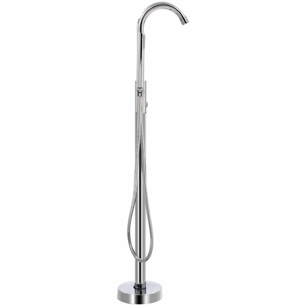 Wolnostojąca armatura wannowa ze stali nierdzewnej 118,5 cm z słuchawką prysznicową i wężem 150 cm, chromowana, wlew wanny, odpływ wody do łazienki