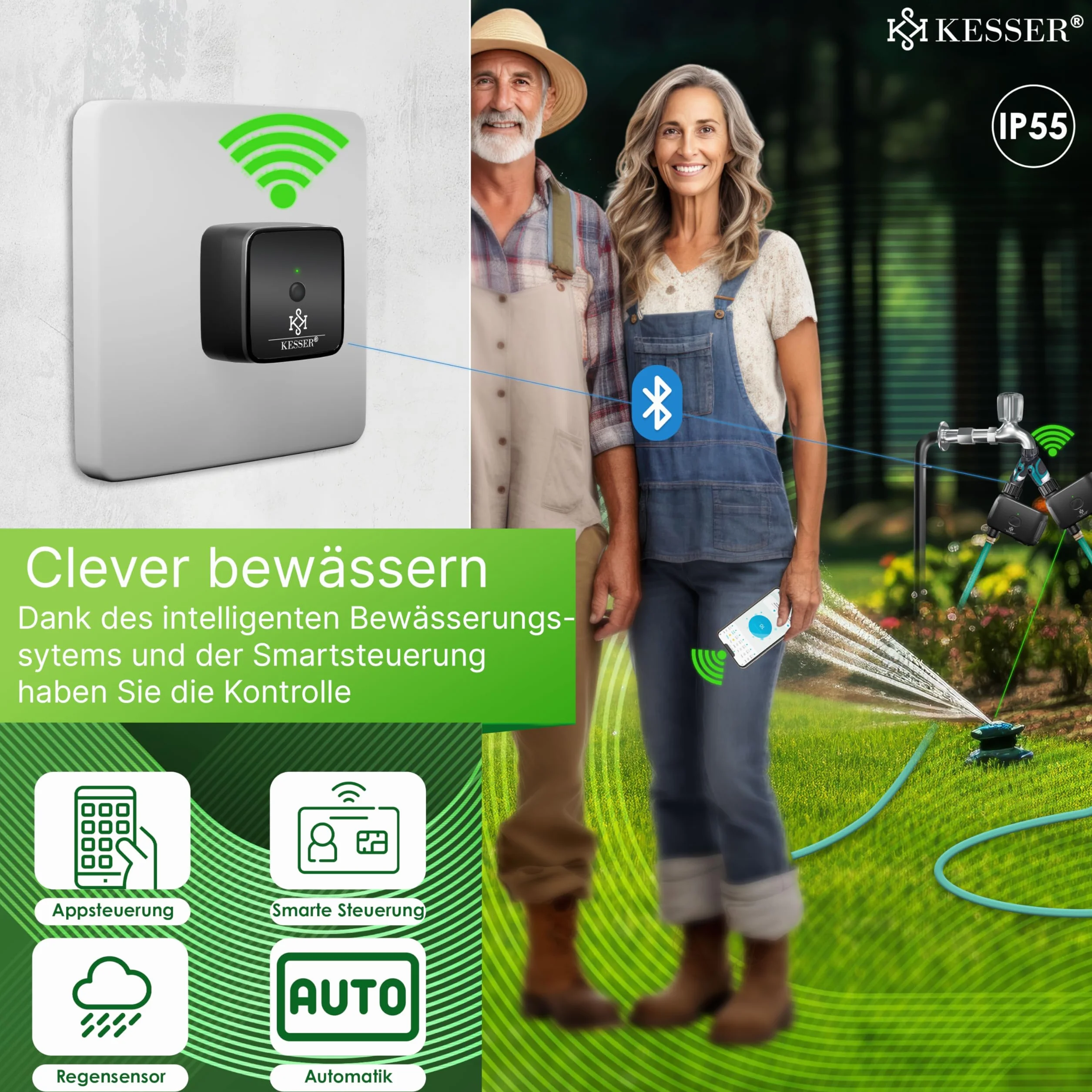 KESSER Sterownik nawadniania Wi-Fi z timerem, automatyczny, czarny
