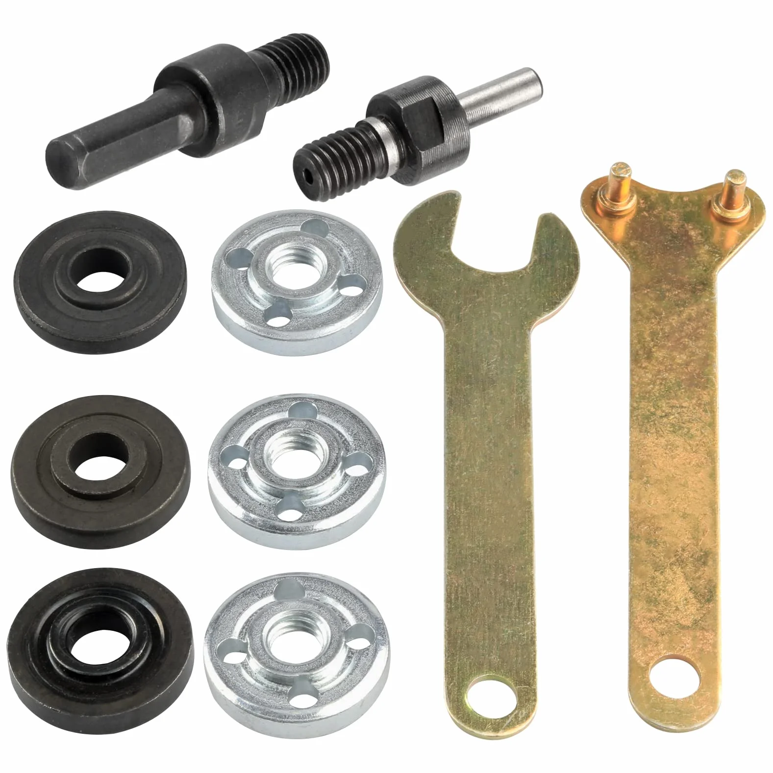 Yakamoz Adapter do szlifierki kątowej z zestawem części nakrętek kołnierzowych, adapter trzpienia trzpienia 6 mm i 10 mm z 3 zestawami wymiennych nakrętek kołnierzowych szlifierki i narzędzia do