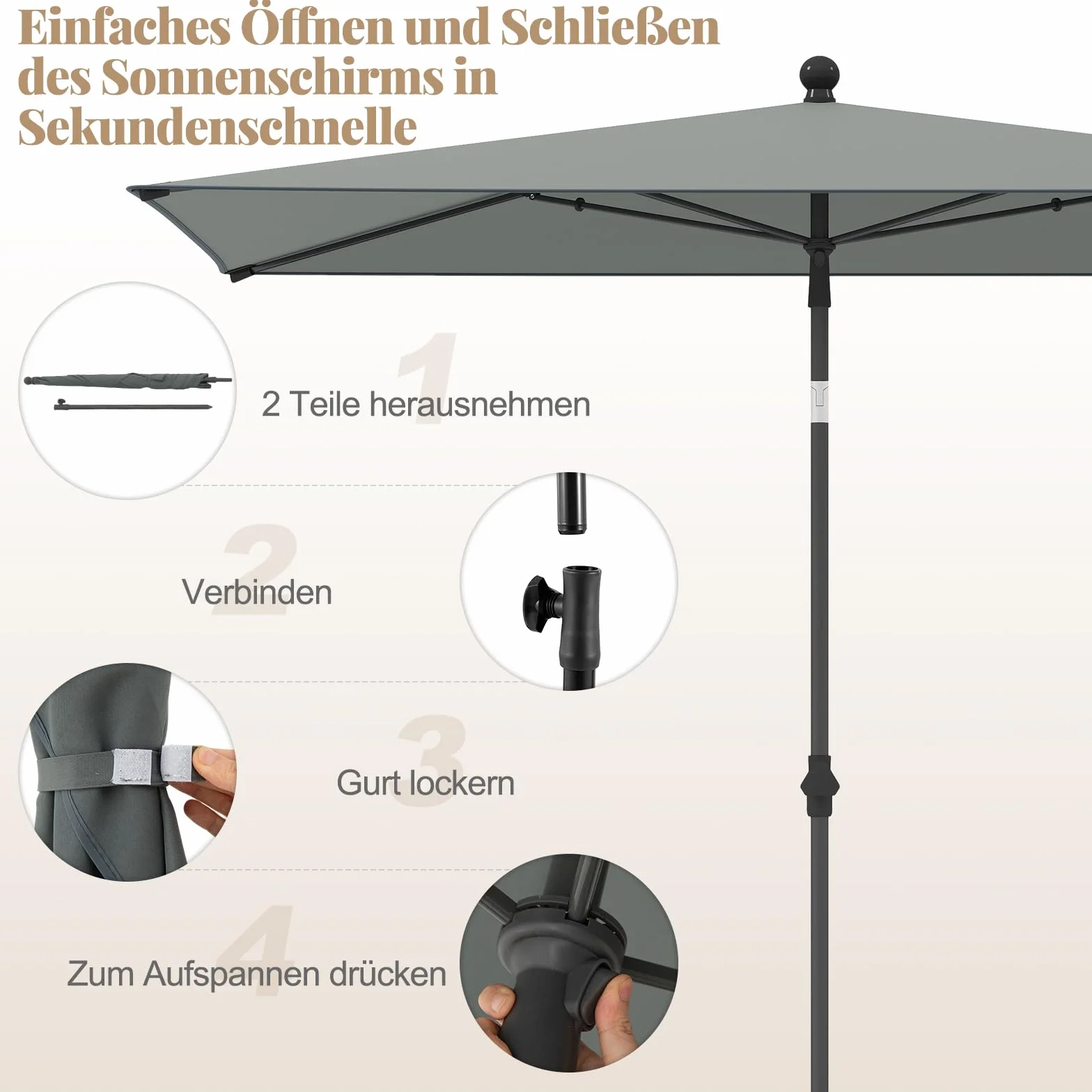 COSTWAY Parasol przeciwsłoneczny prostokątny 210 x 140 cm składany z obu stron 30°