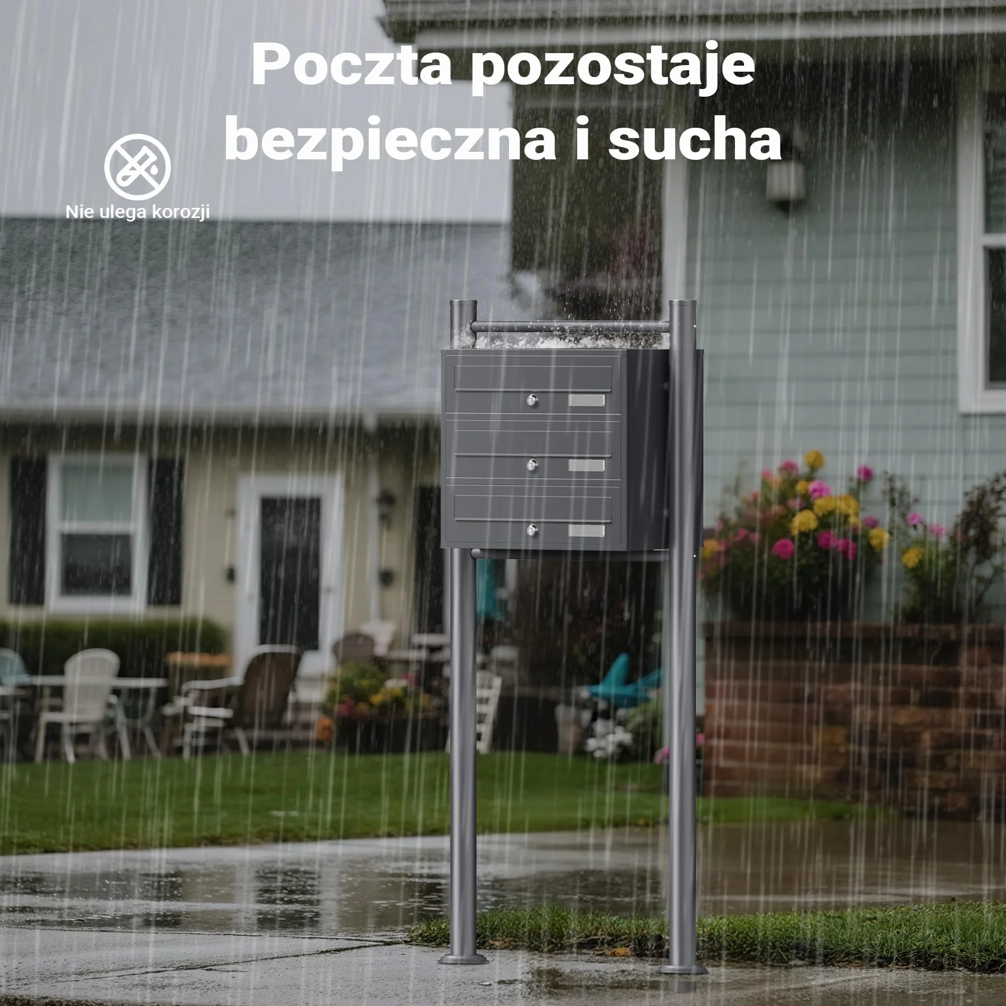 Wiltec Wolnostojąca potrójna skrzynka na listy antracytowa, stalowa z 3 skrzynkami pocztowymi zamykana na klucz, stojąca do montażu podłogowego