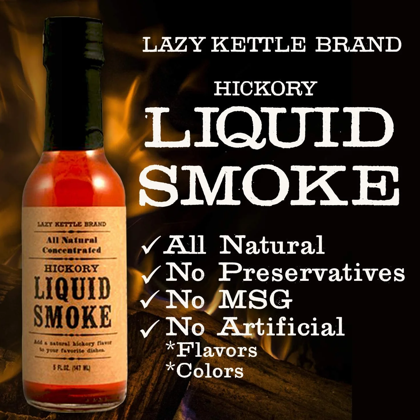 Lazy Kettle Brand płynny zapach dymu 147 ml 100% naturalny aromat dymu z drewna hikorowego i Mesquite