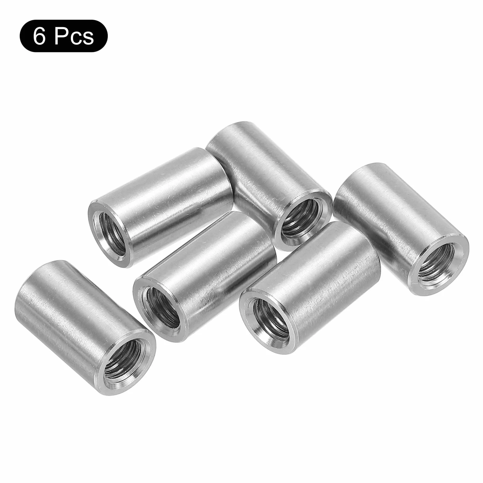 QUARKZMAN 6 sztuk okrągłych nakrętek łączących M8, nakrętka łącząca ze stali nierdzewnej 304 długość 20 mm / 0,8" nakrętka szpilka pręta tuleja długość wspornika, M8 x 20 x 12 mm
