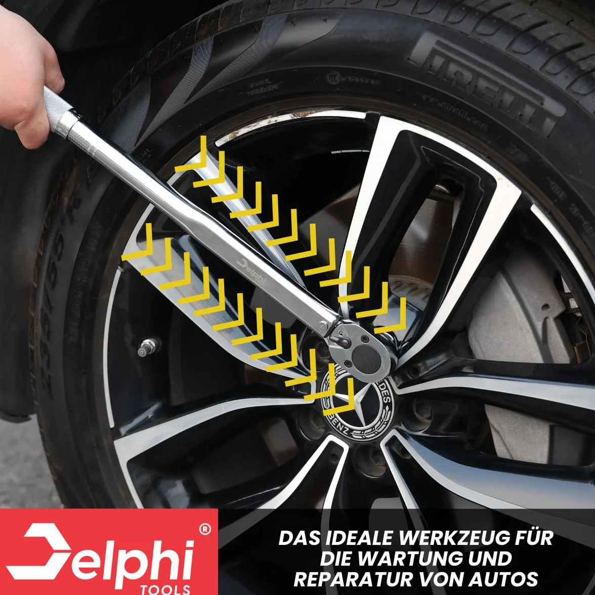 Delphi Klucz dynamometryczny 1/4 cala, 2-24 Nm ± 4%, 72 zęby, do samochodu, roweru, motocykla, opon, z rękawiczkami, pojemnik
