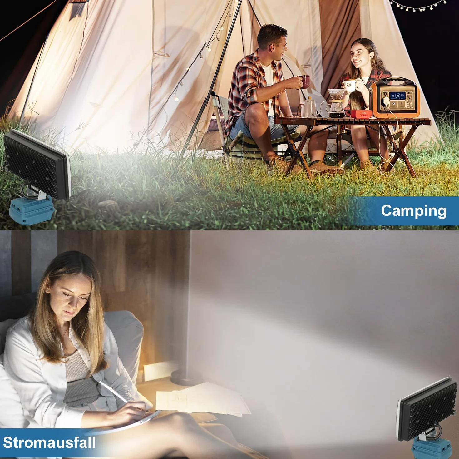 Akumulatorowa lampa do Makita 18 V, 100 W, 8000 lm, bezprzewodowa, 8 cali, akumulatorowy reflektor budowlany z 2 ładowaniem USB, 2 ustawieniami jasności, przenośny reflektor LED (bez baterii)
