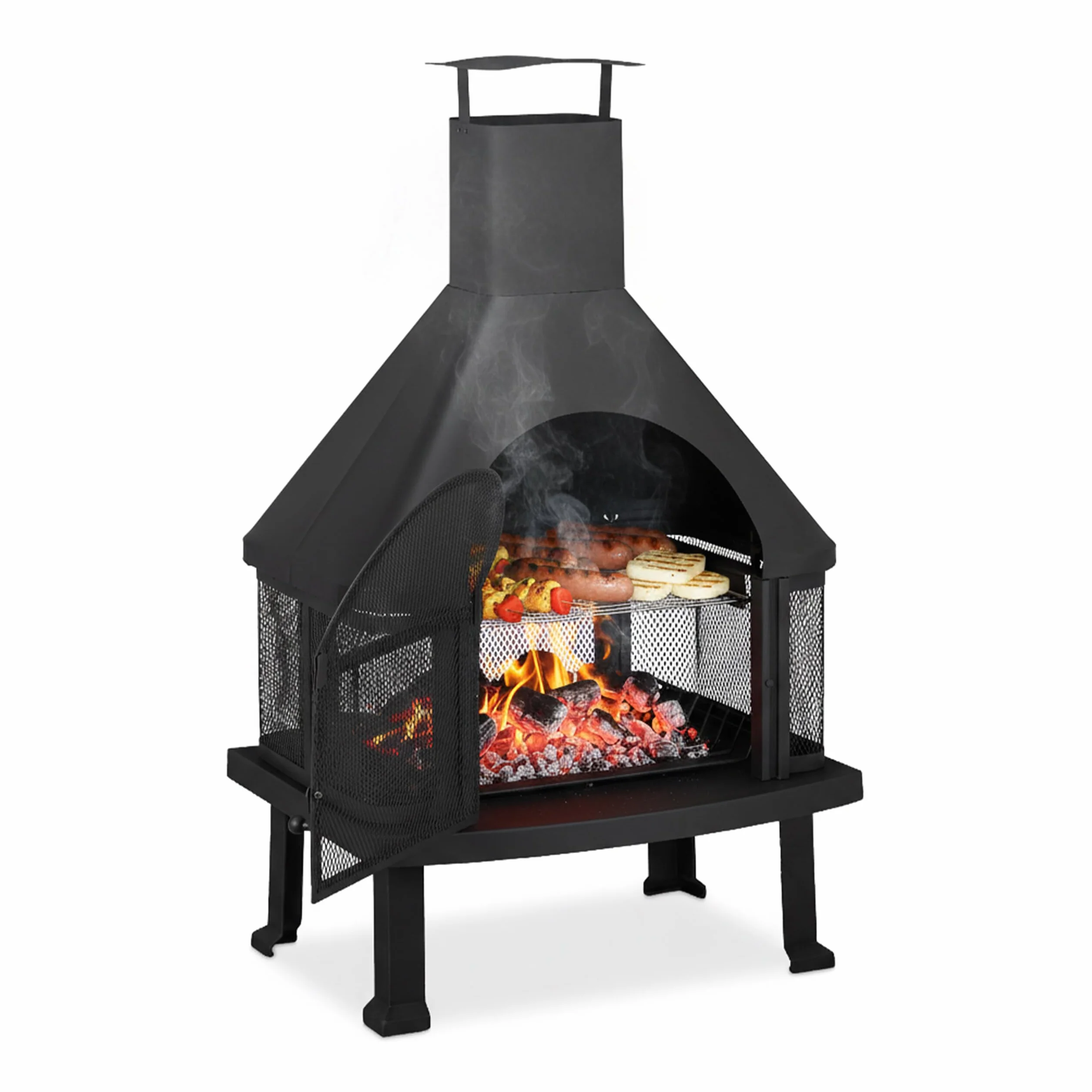 Relaxdays ‎10026555 Piec Tarasowy z Grillem, Czarny, 110 x 63 x 51 cm