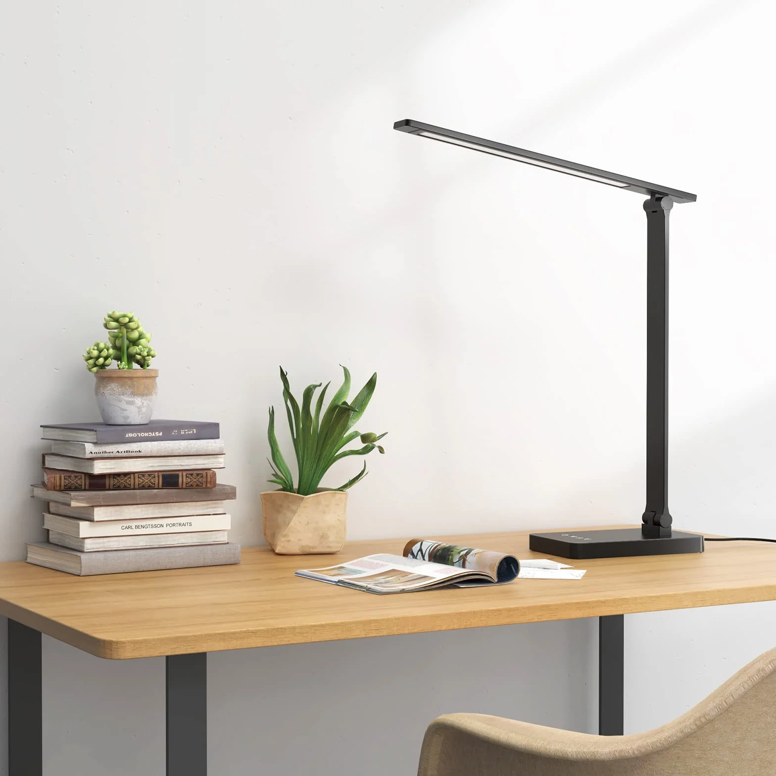 Lepro Lampa biurkowa z portem USB 655 lm, lampa biurkowa 15 W z adapterem, 3 tryby kolorów i 5 poziomów jasności, możliwość ściemniania, antyodblaskowa, do czytania, manikiurzystki, czarna
