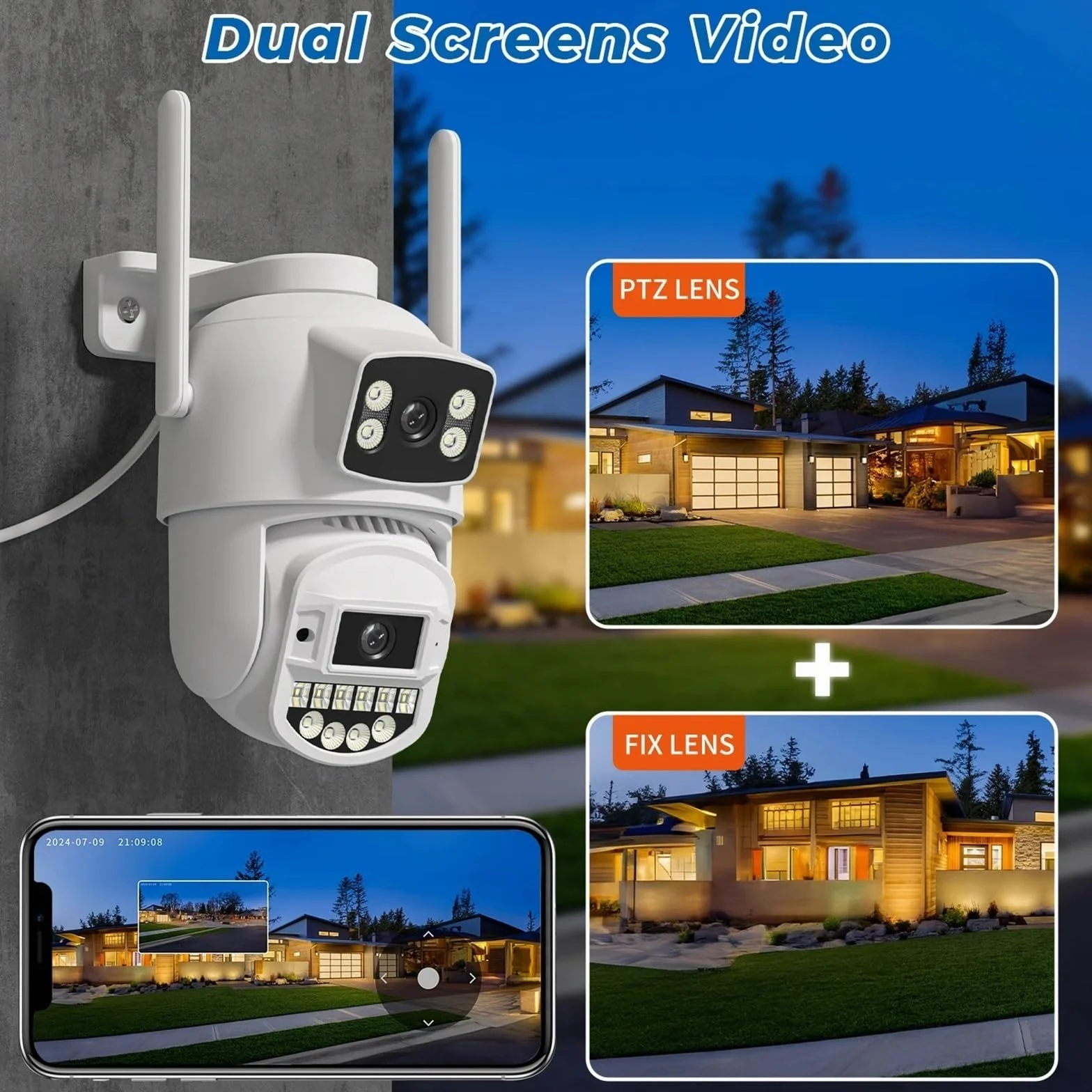 Kamera bezpieczeństwa Wi-Fi 8MP z podwójnym obiektywem i podwójnym ekranem, kamera do monitoringu zewnętrznego, noktowizor, detekcja ruchu, CCTV, kamera IP PTZ(8MP Add 128G Card)