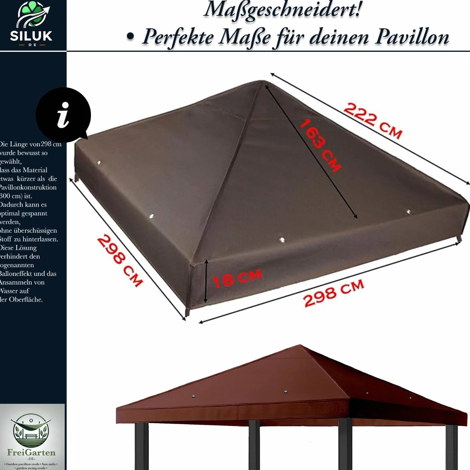 Zapasowy dach do altany freigarten.de, 3 x 3 m, wodoszczelny, materiał: Polichlorek winylu Panama Soft 370g/m², ekstra mocny, model 2 (brązowy)