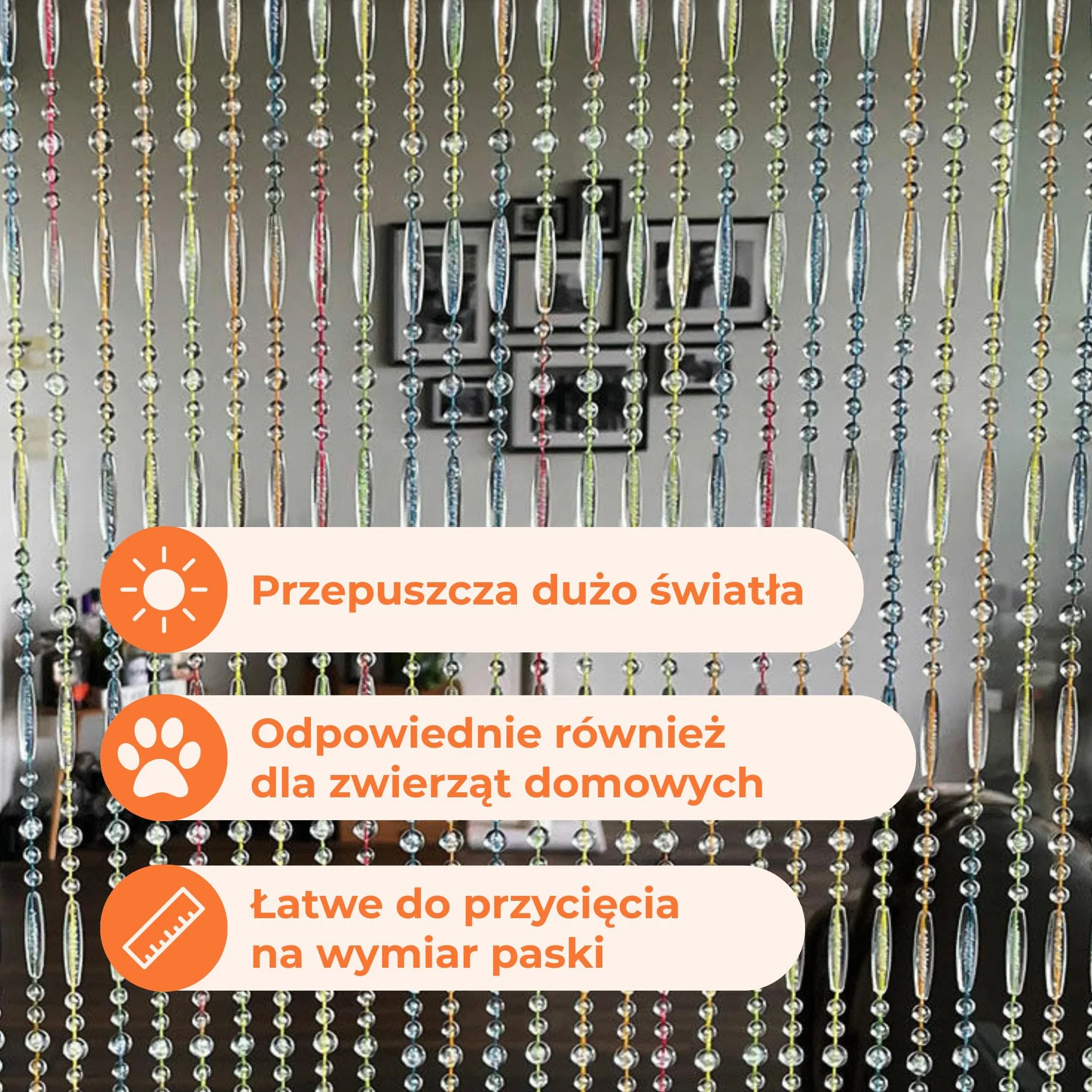 Trente zasłona z koralików, różne rozmiary i kolory, siatka przeciw owadom na drzwi balkonowe, zasłona koralikowa przeciw owadom, moskitiera multikolor 100 × 230 cm