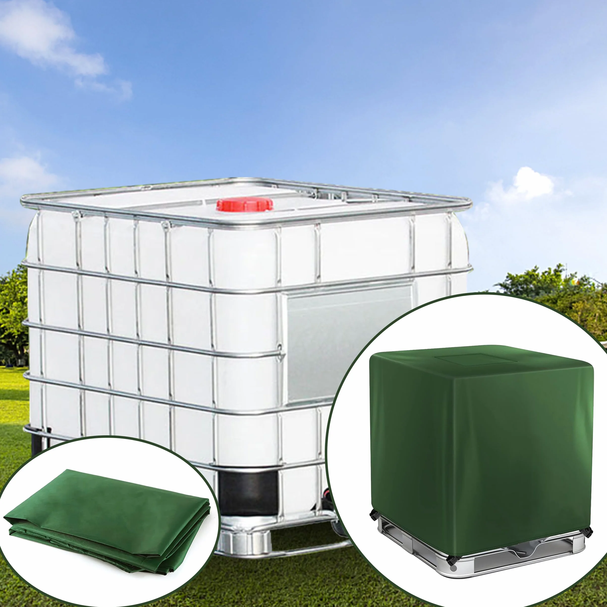 PUWOWYE Pokrywa zbiornika IBC, 1000 l, osłona na wodę, pokrowiec ochronny na deszczówkę, 120 x 100 x 116 cm