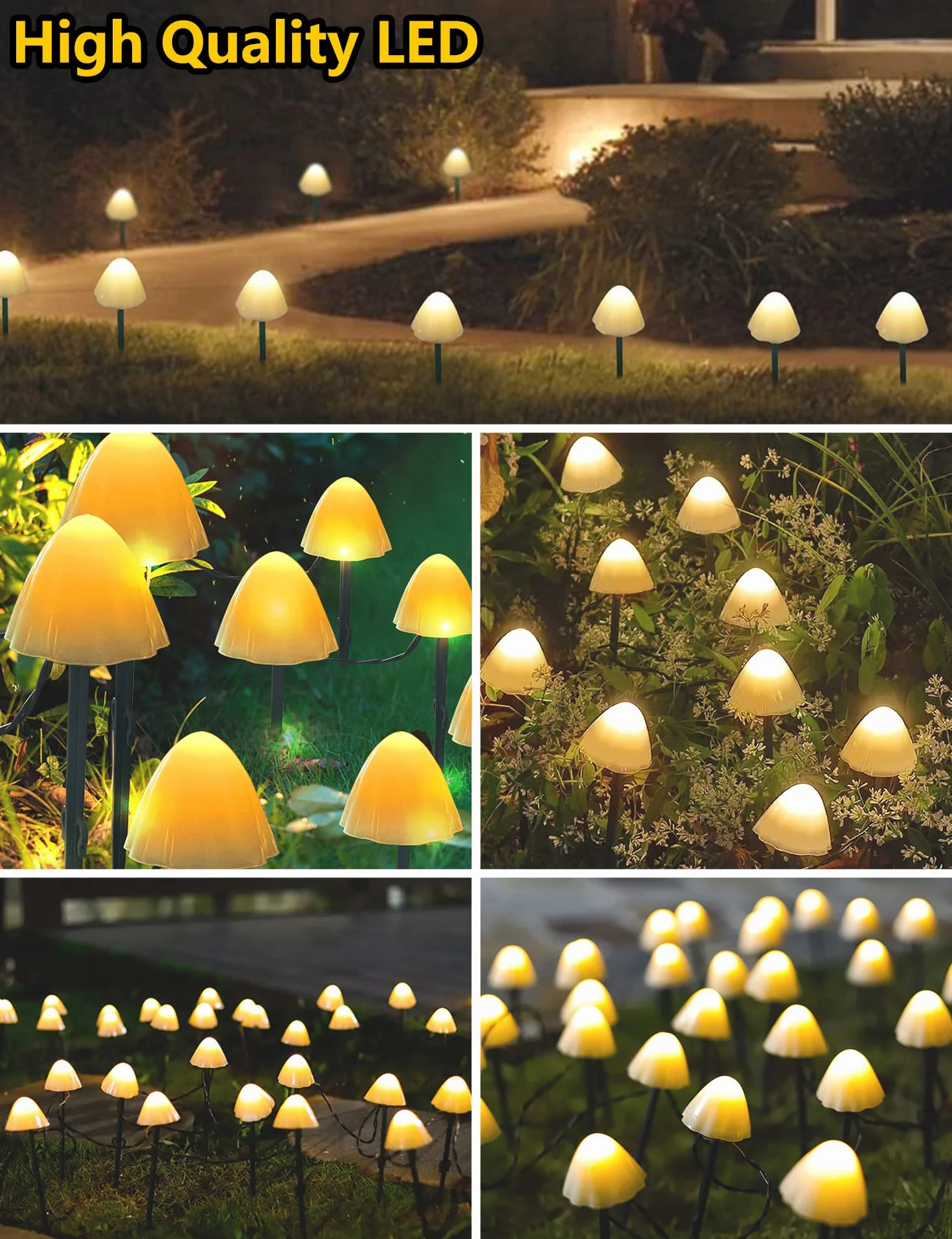 Solarna lampa ogrodowa z 20 diodami LED, z grzybami do użytku na zewnątrz, 5 m, 8 trybów pracy, wodoszczelna, dekoracja na podwórko, chodnik, drogę, wesele, imprezę, choinkę, urodziny, ciepła biel