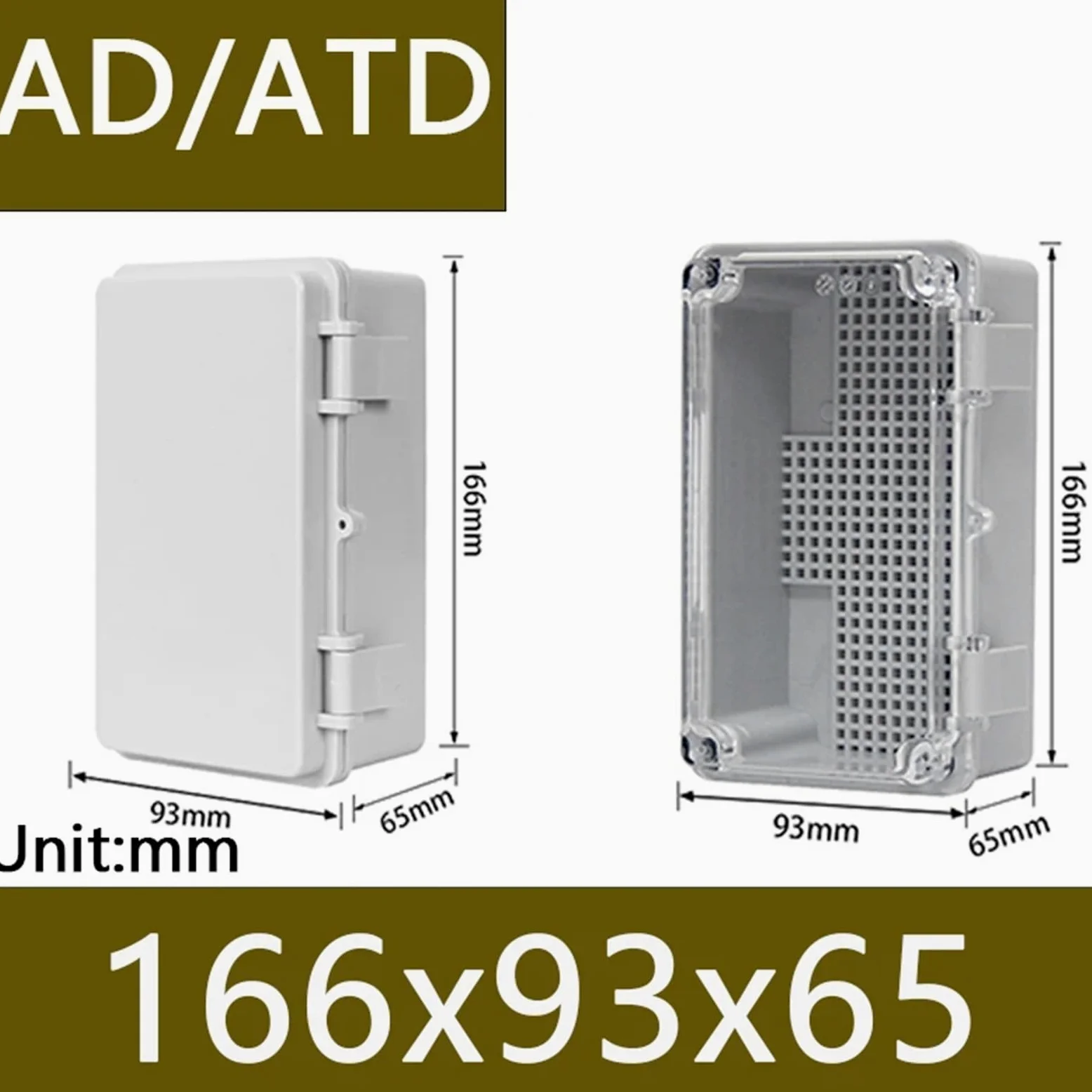 IP66 Abs Pc Hinged Plastikowa obudowa wodoodporna elektryczna skrzynka przyłączeniowa wodoodporna zewnętrzna plastikowa skrzynka rozdzielcza (166 x 93 x 65 mm, szara)