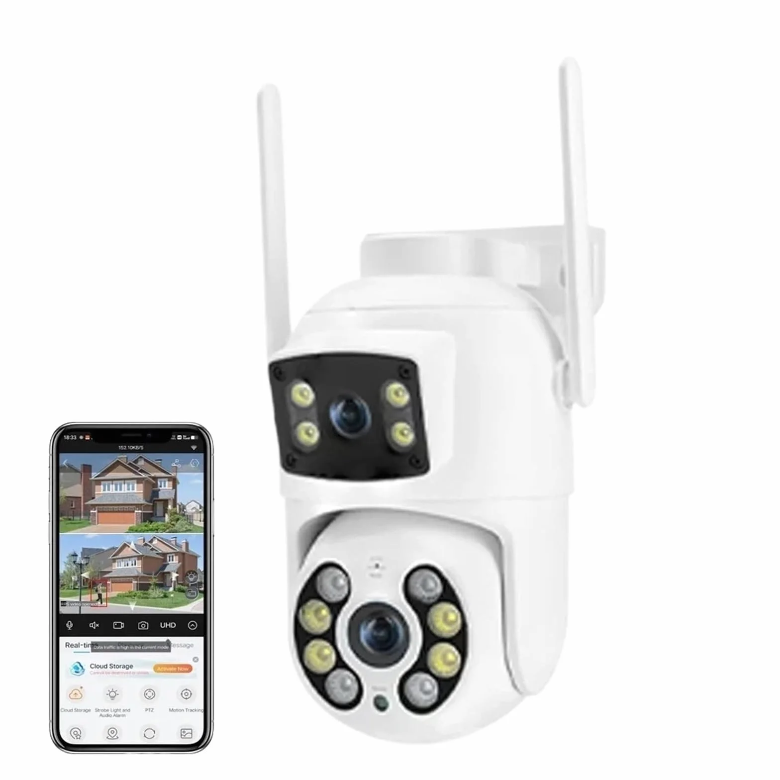 Kamera zewnętrzna PTZ 8MP 4K z podwójnym obiektywem i dwoma ekranami Wi-Fi, bezprzewodowa kamera CCTV z detekcją człowieka i monitoringiem IP(ADD 64G)
