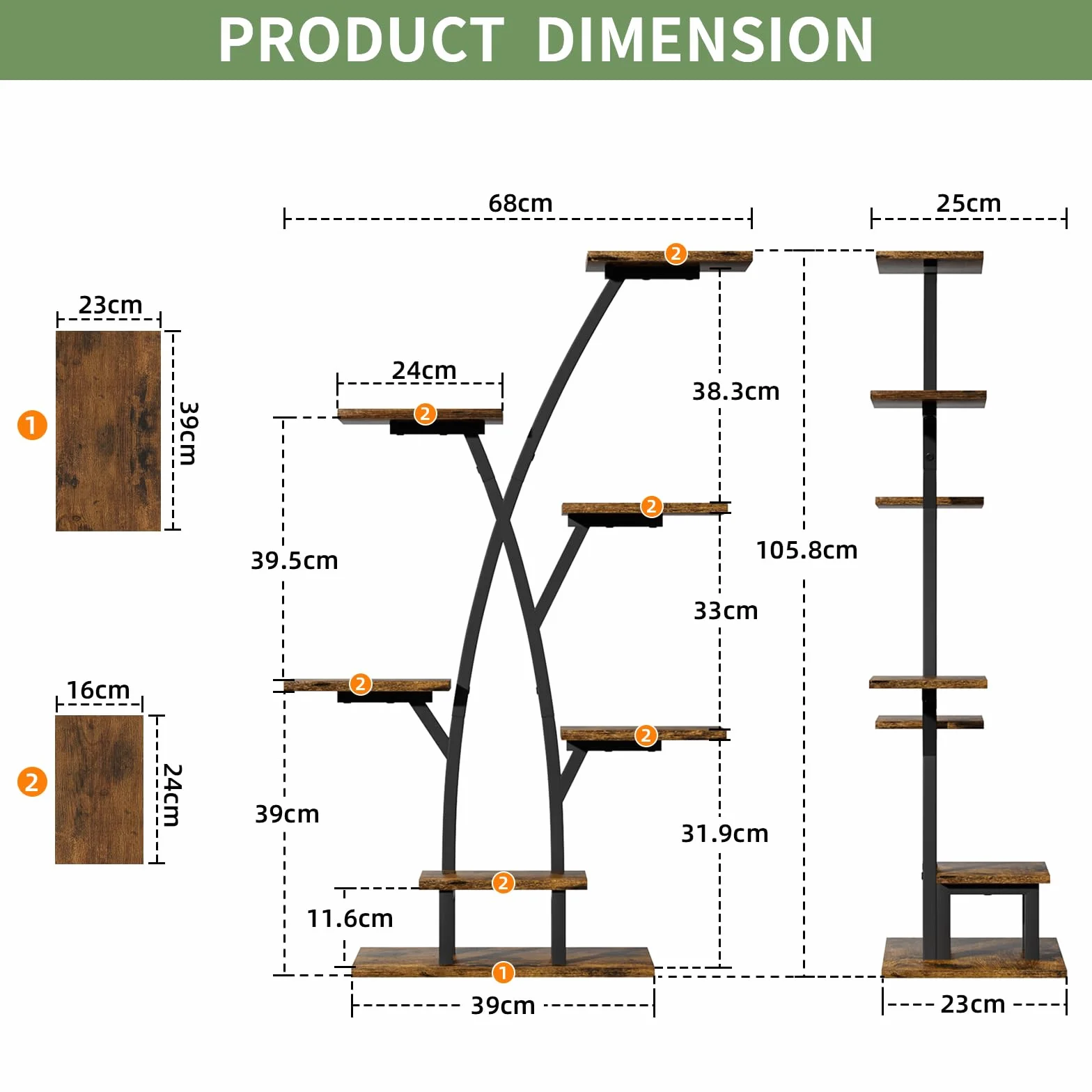 BACEKOLL Stojak na Rośliny 7-Poziomowa Półka 105 cm Metalowy z Lampkami do Uprawy