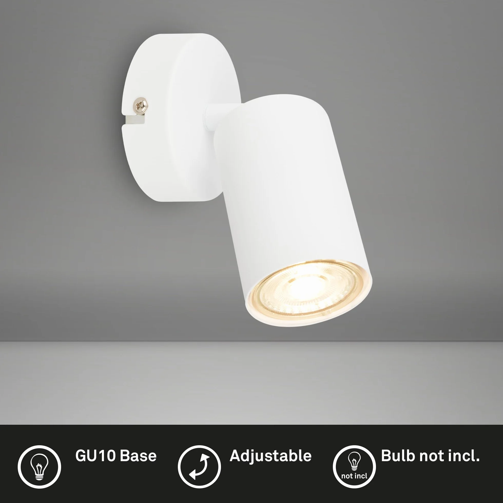 BRILONER - Wewnętrzna lampa ścienna GU10, maks. 9W, kinkiet do sypialni, kuchni, przedpokoju, salonu, obrotowa, 9,5x9,5x18 cm, biała – prosta i elegancka forma