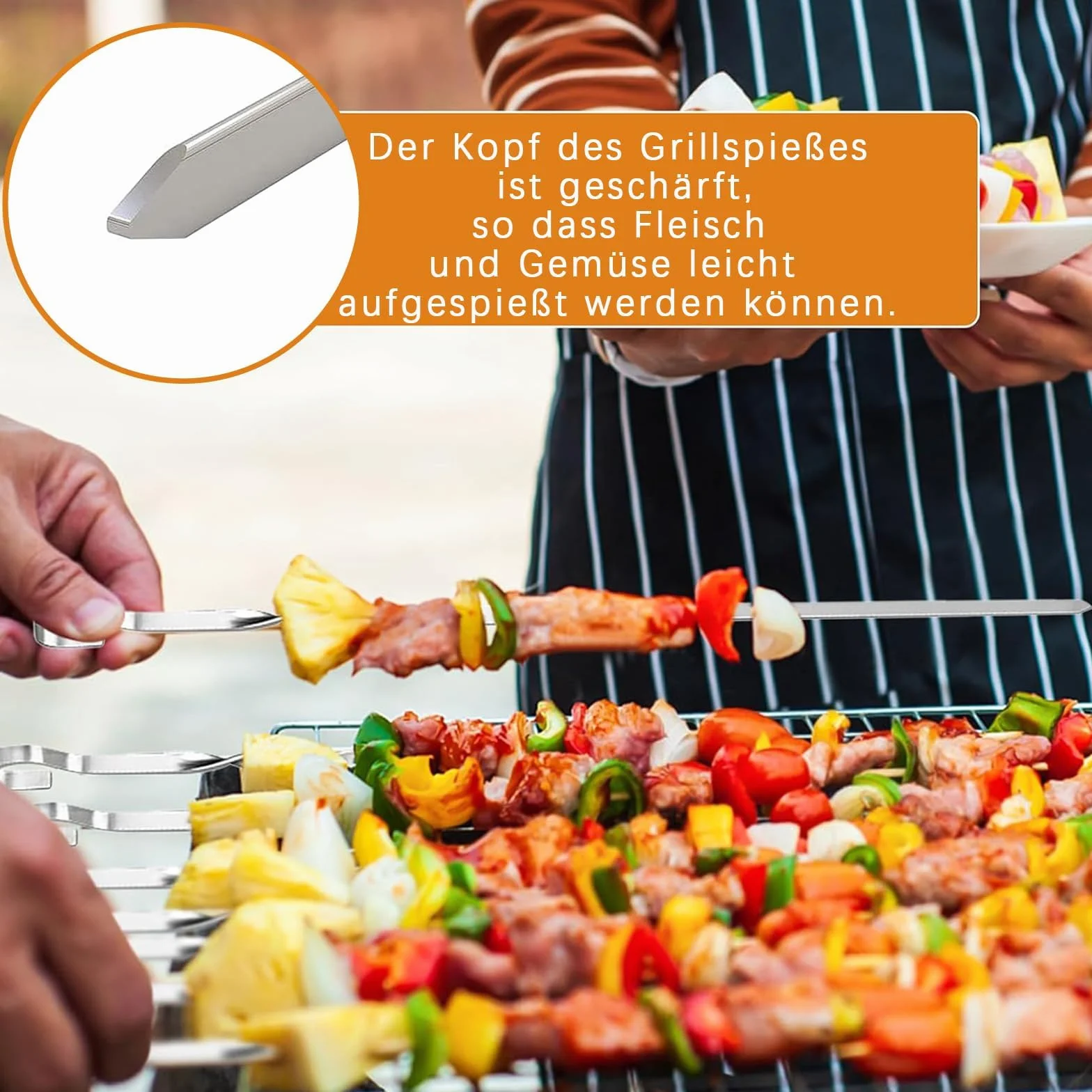 50 sztuk nierdzewnych płaskich szpikulców do grillowania, 30 cm długości, zestaw do grilla mięsa, szaszłyków i warzyw