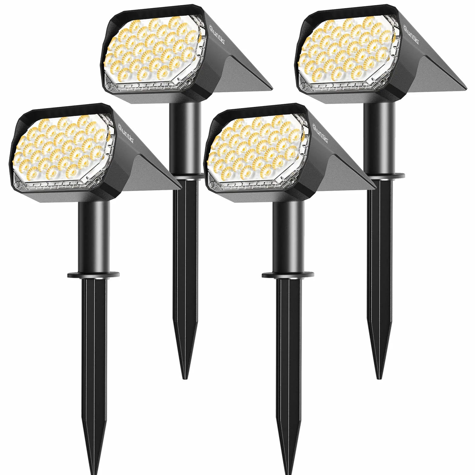 Quntis 4 szt. zewnętrzne lampy solarne LED IP65 wodoodporne, reflektor słoneczny na zewnątrz, lampa oświetlająca ścieżkę do ogrodu Podjazd Garaż Taras Podwórko, mocny reflektor słoneczny