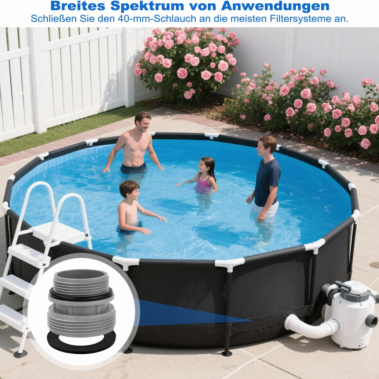 Adapter do węża basenowego 40 mm 1 1/2 cala zestaw 2 sztuki