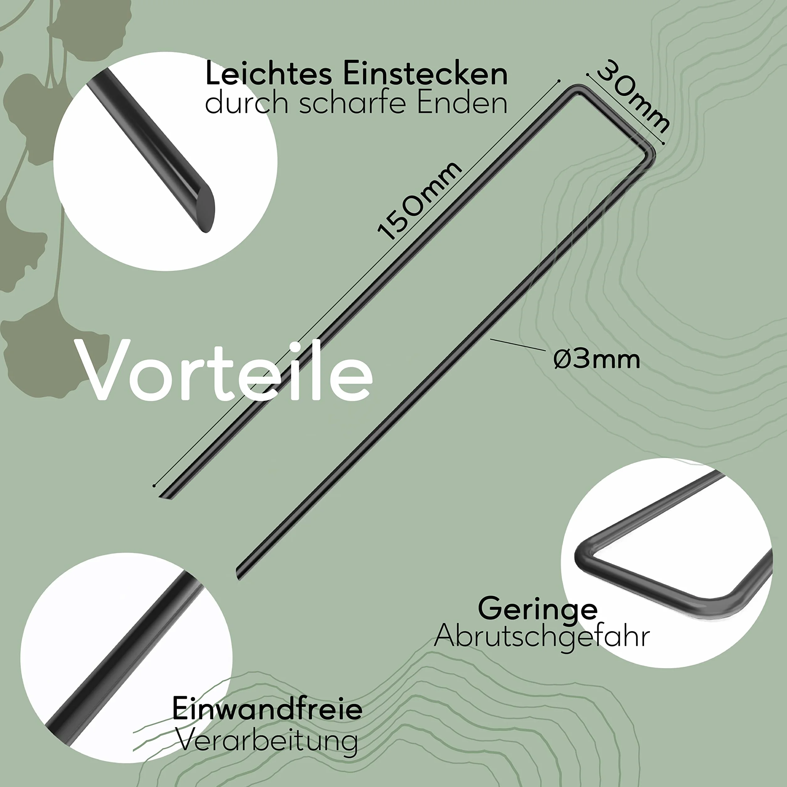 SeedPal Stalowe Słupki Mocujące (50 Sztuk) - Do Mulczowania I Ogrodnictwa, Siatki I Siatki - Długość 150 mm, Szerokość 25 mm, Ø 2.7 mm