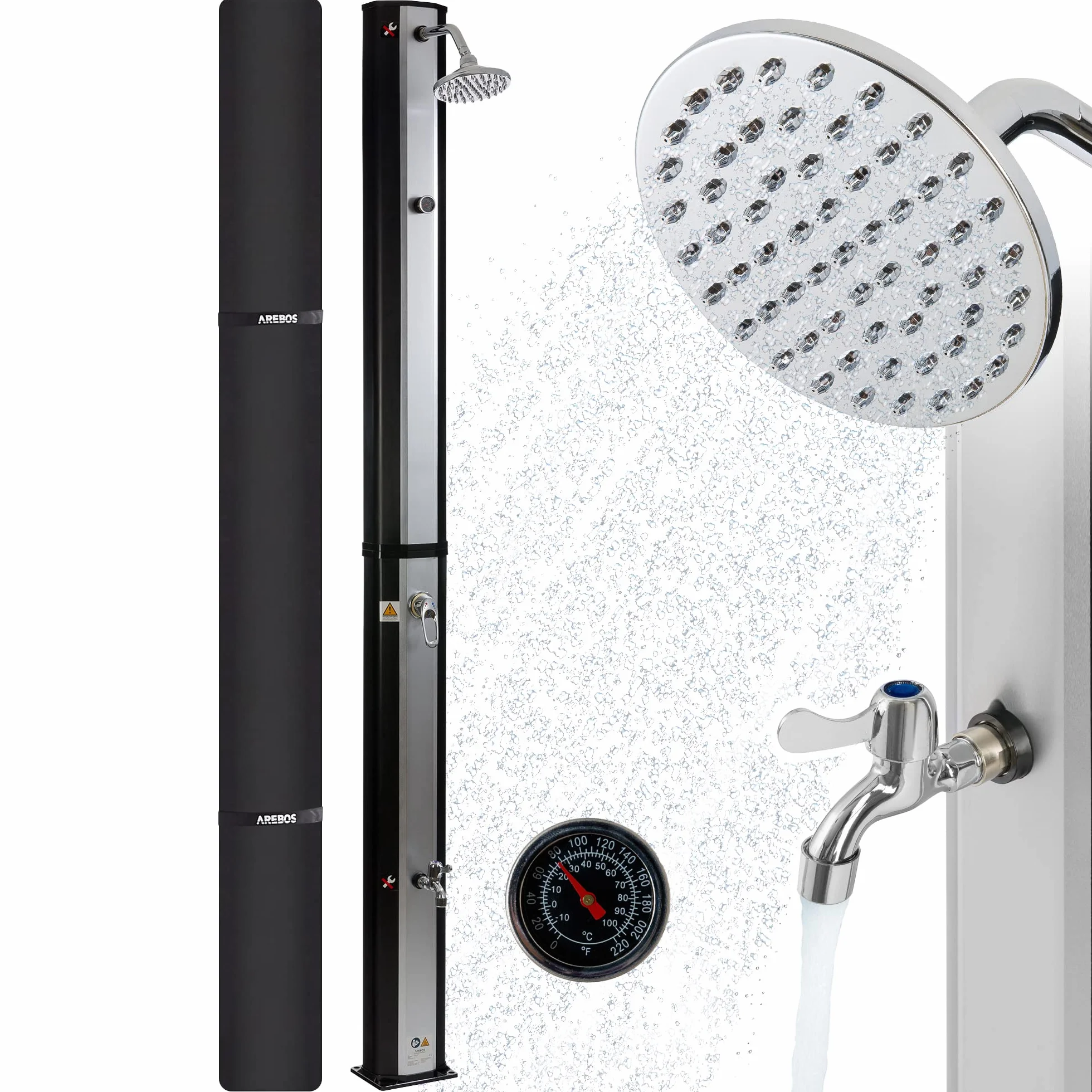 AREBOS Solar Shower 35 litrów 216cm Prysznic ogrodowy z termometrem