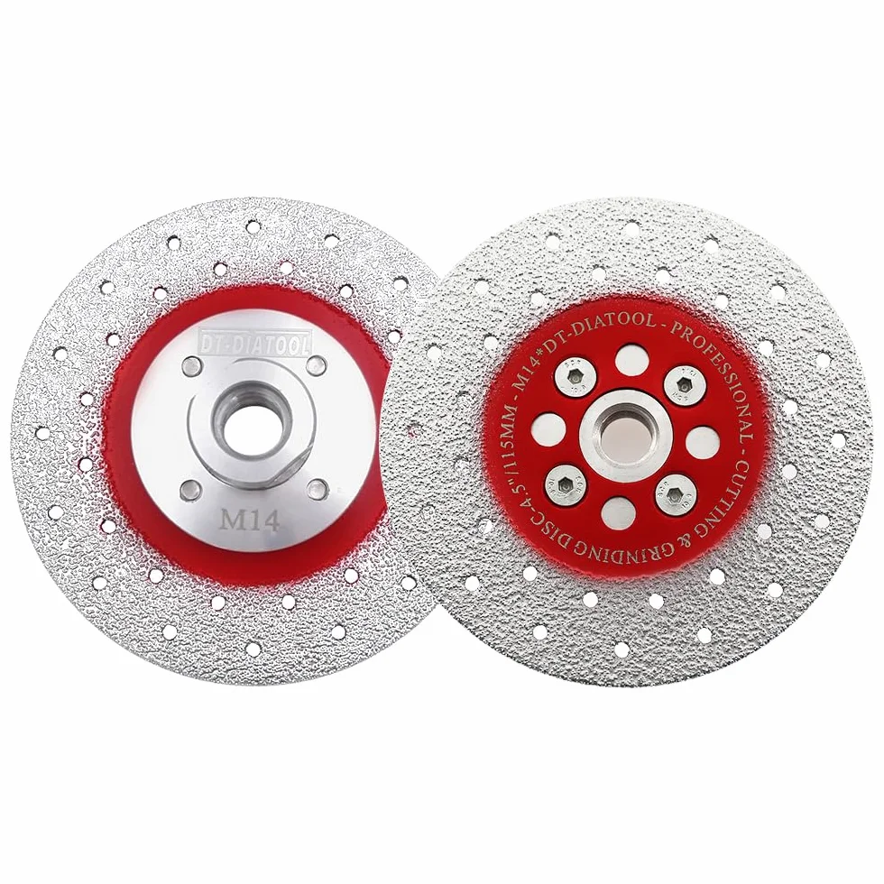 DT-DIATOOL Tarcze do cięcia i szlifowania diamentowego 2 szt. 4,5 cala / 115 mm x M14 dwustronna powlekana próżniowo luzowana do granitowego betonu marmuru kamienia
