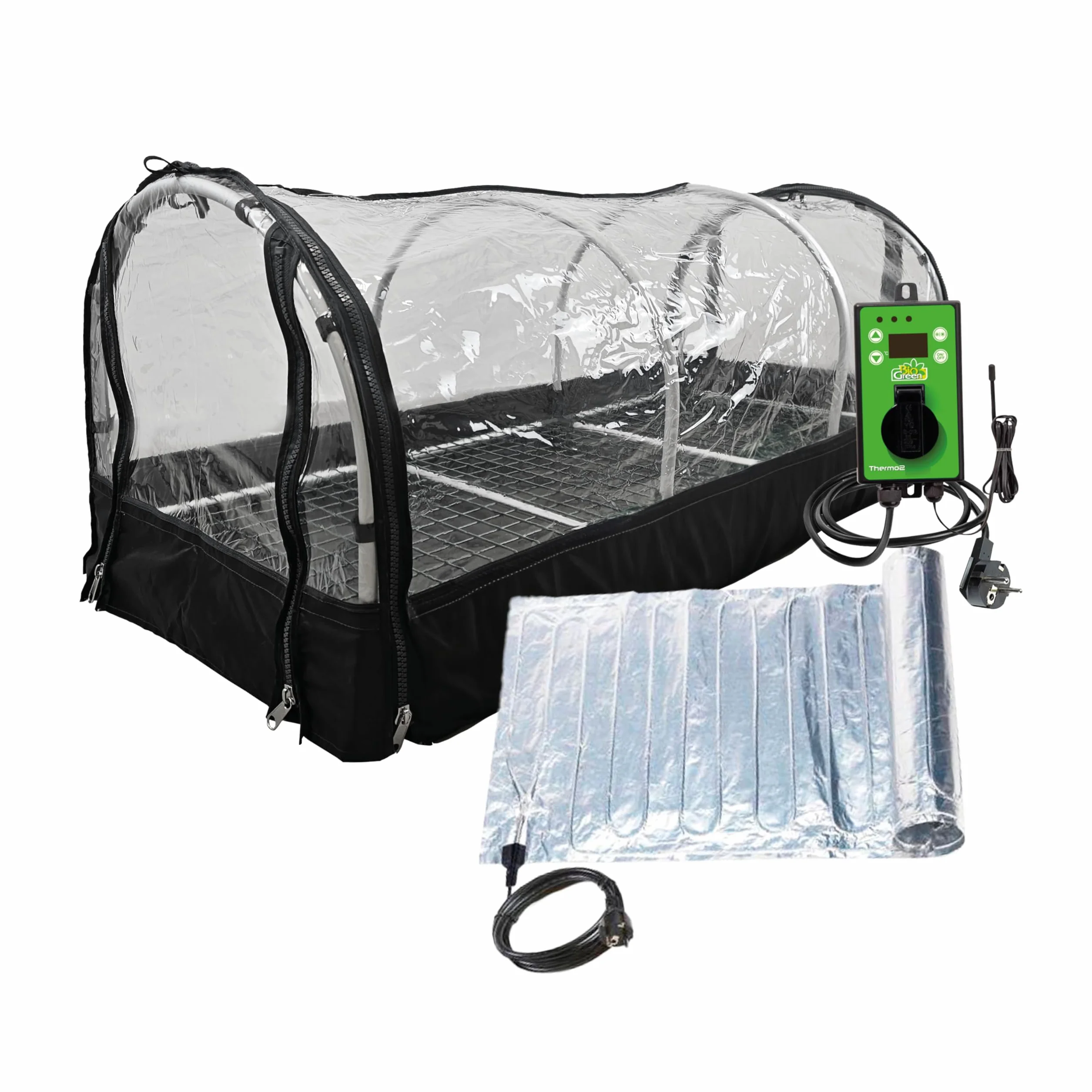 Bio Green Szklarnia pokojowa Jumbo XXL zestaw z matą grzewczą i cyfrowym termostatem rama aluminiowa 130x60x50 cm