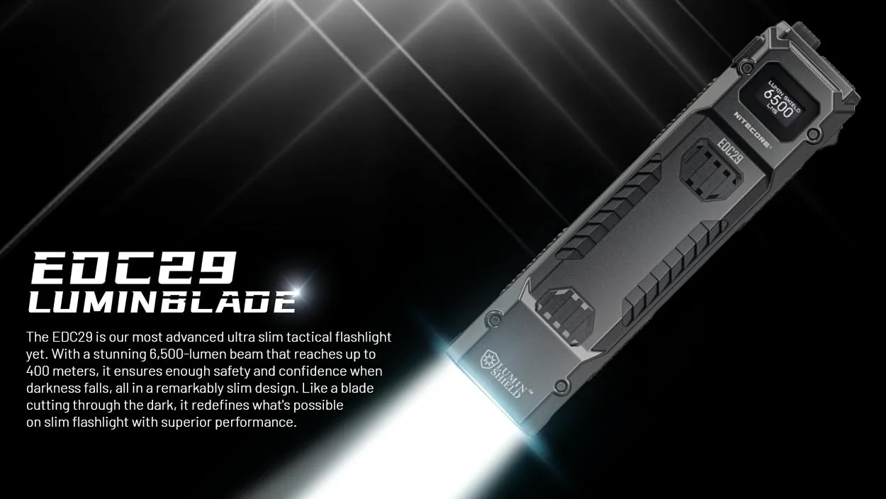 Nitecore EDC29 Luminblade latarka taktyczna, ładowana przez USB, bardzo jasna 6500 lumenów, czas pracy do 61 godzin, czarna