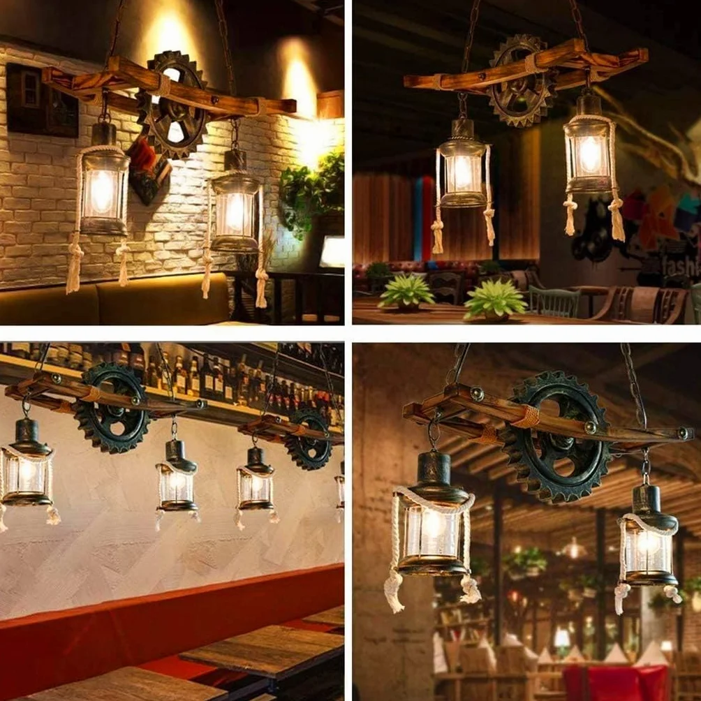 Rustykalna drewniana lampa wisząca w stylu vintage, dębowa lampa wisząca do jadalni, żyrandol industrialny, lampa sufitowa, lampa przemysłowa, styl dworkowy, do baru