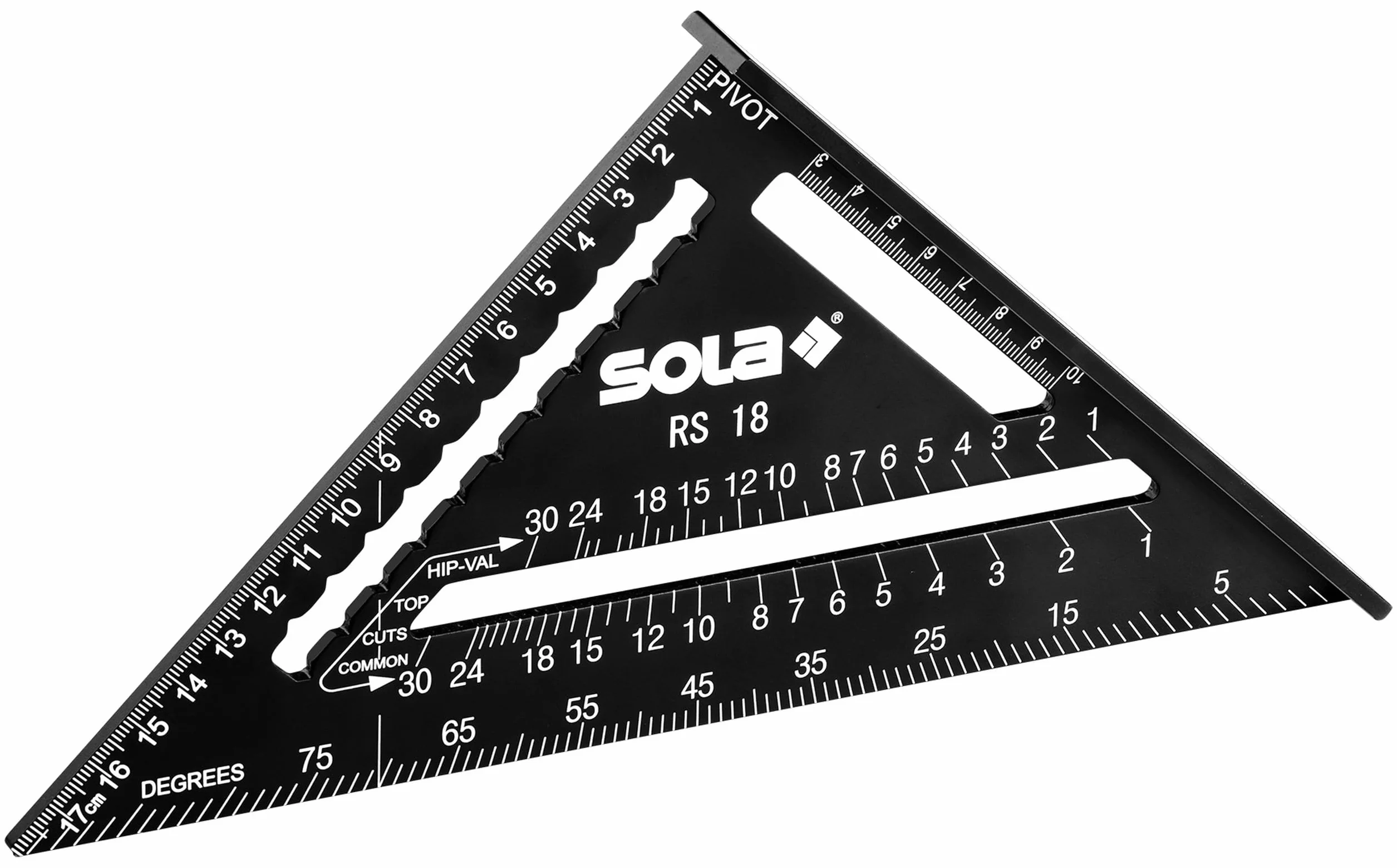 SOLA - RS 18-5w1 Kwadrat Stolarski 18 cm - Wytrzymały Aluminiowy Ze Skalą Metryczną - Kąt Wielofunkcyjny: Linijka, Ukośny, Kątomierz