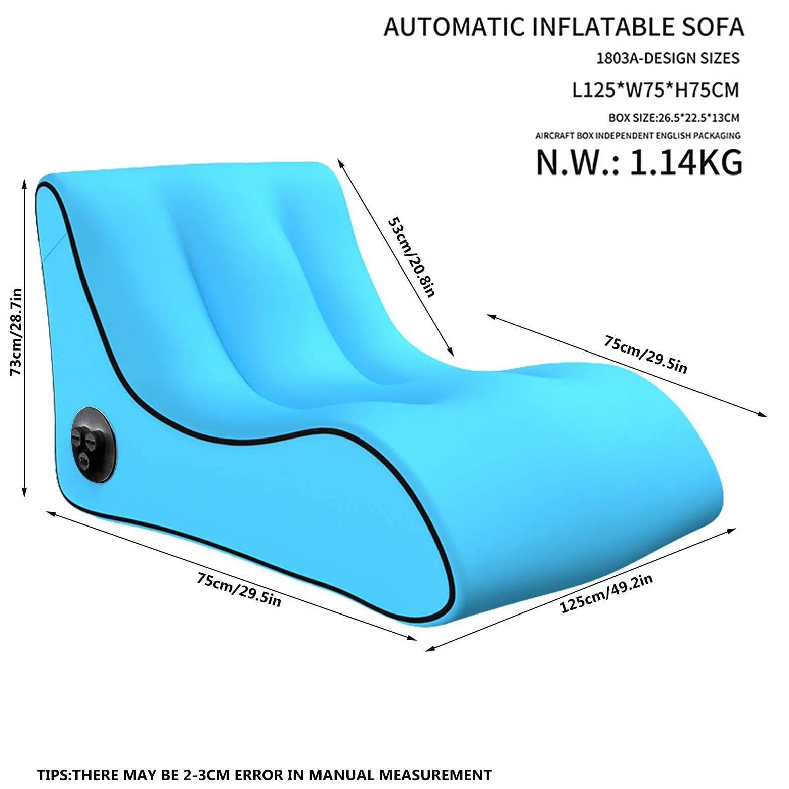 Generic Nadmuchiwana Sofa, Automatyczny Nadmuchiwany Leżak, Przenośna Nadmuchiwana Sofa, Łatwy W Instalacji, Do Wędrówek Na Świeżym Powietrzu, Niebieska