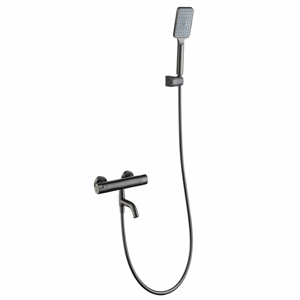 Bateria wannowa ścienna z zestawem prysznicowym Szara bateria wannowa z główką prysznicową Obrotowa termostatyczna bateria prysznicowa Tap-C/B