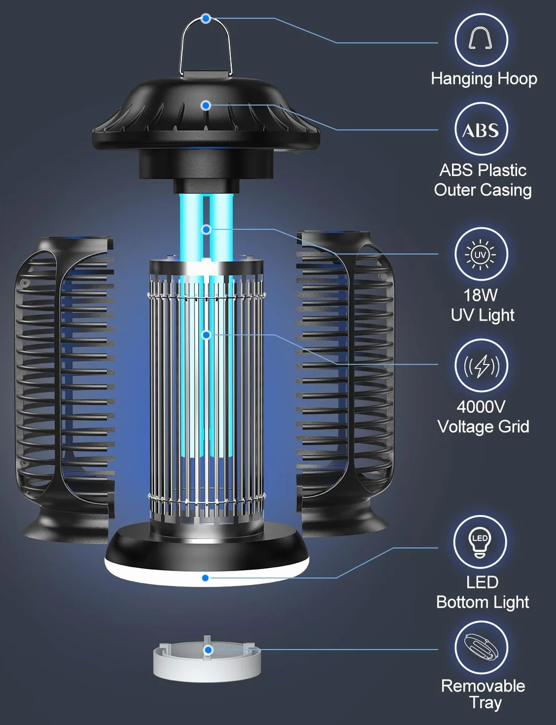 CLEVAST Elektryczna lampa na komary UV wodoodporna niszczarka na owady zewnętrzna czarna retro