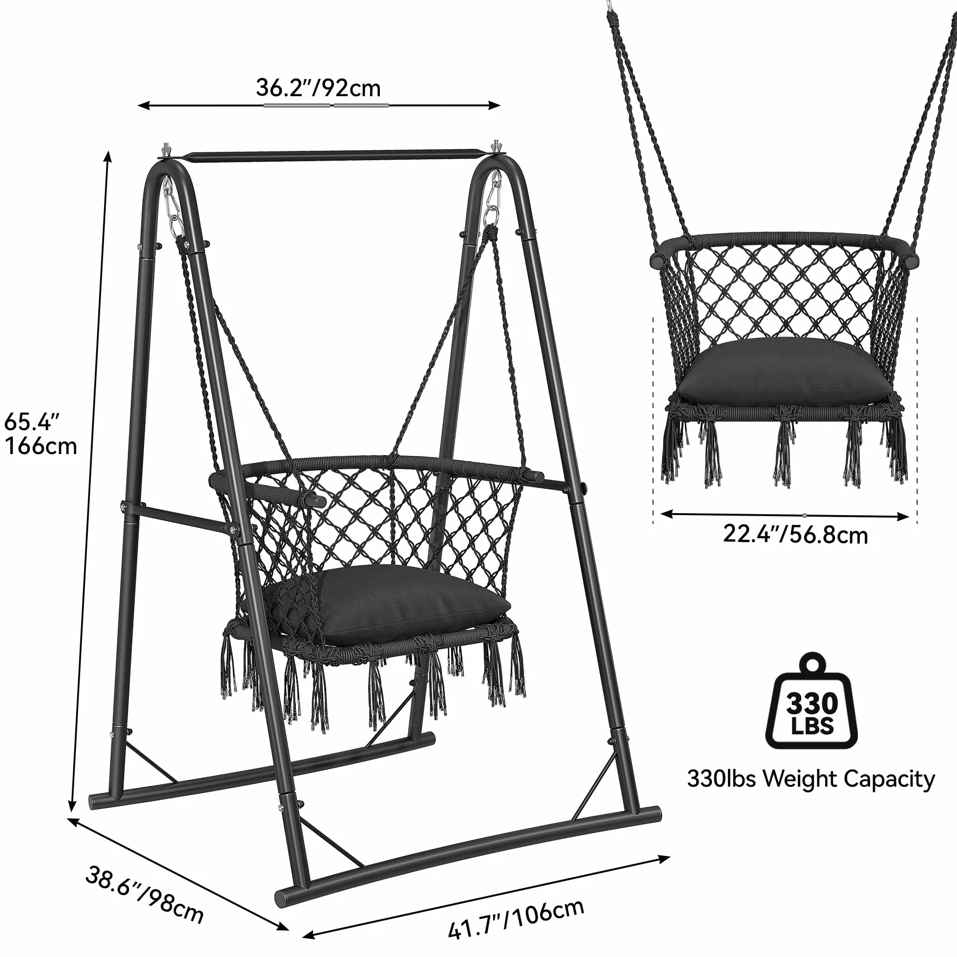 YITAHOME Wiszący hamak z ramą 150 kg stalowa rama huśtawka 105 x 93 x 160 cm fotel wiszący