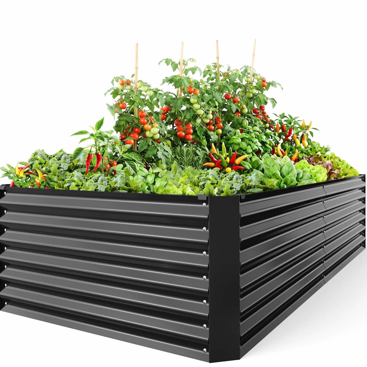 Ohuhu Podwyższona grządka metalowa, 240 x 120 x 54 cm, podwyższona grządka do ogrodu z wytrzymałej blachy stalowej o stabilnej konstrukcji, ochrona przed rdzą i długą trwałością – idealna do warzyw