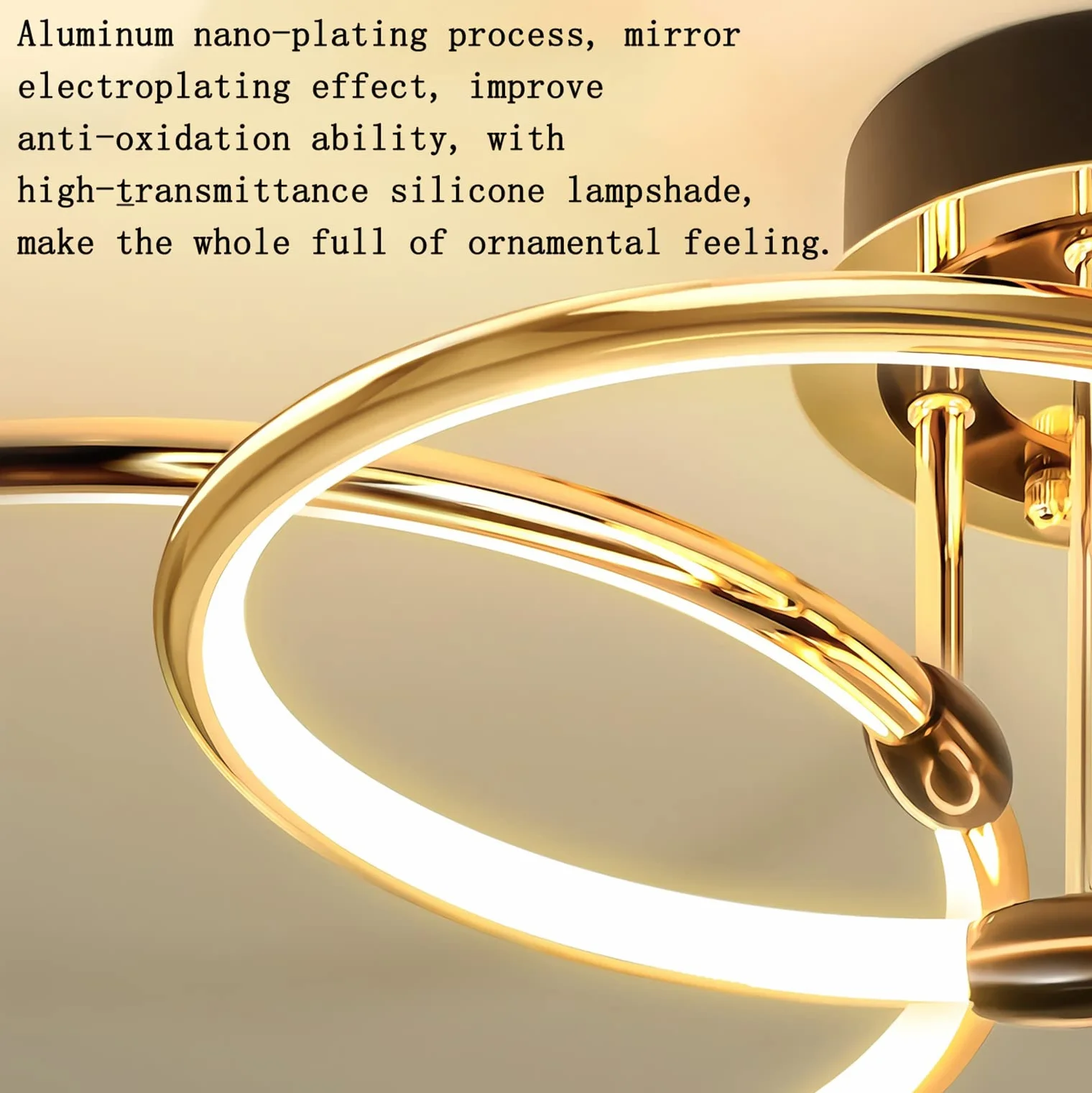 Lampa sufitowa LED Złoty pierścień Nowoczesny ściemnialny z pilotem Metalowy akrylowy okrągły żyrandol Salon Kuchnia Sypialnia Biuro Jadalnia Lampa Dekoracja Oświetlenie (3 pierścienie,Ø55cm,60W)