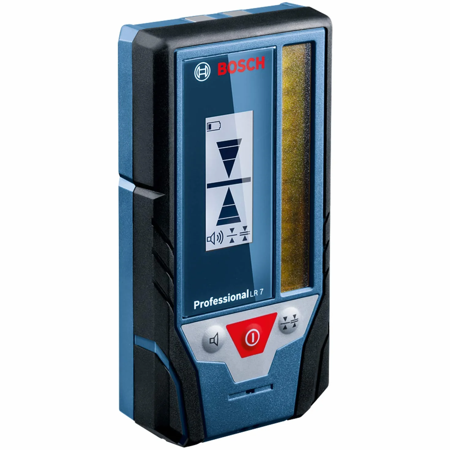 Bosch Professional Odbiornik laserowy LR 7 (czerwona i zielona wiązka, 2 baterie 1,5 V AAA, zakres pracy: 5–50 m, pokrowiec)