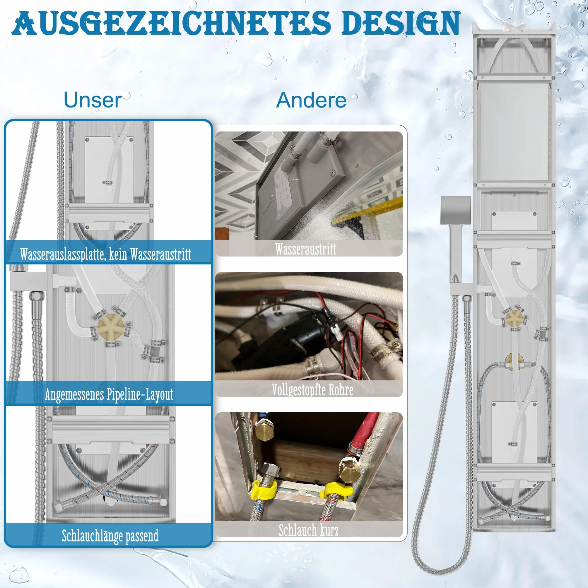FIVMEN Panel prysznicowy system prysznicowy ze stali nierdzewnej, kolumna prysznicowa, 5 funkcji, deszczownica, prysznic wodospadowy, dysze do masażu, słuchawka prysznicowa, armatura prysznicowa,