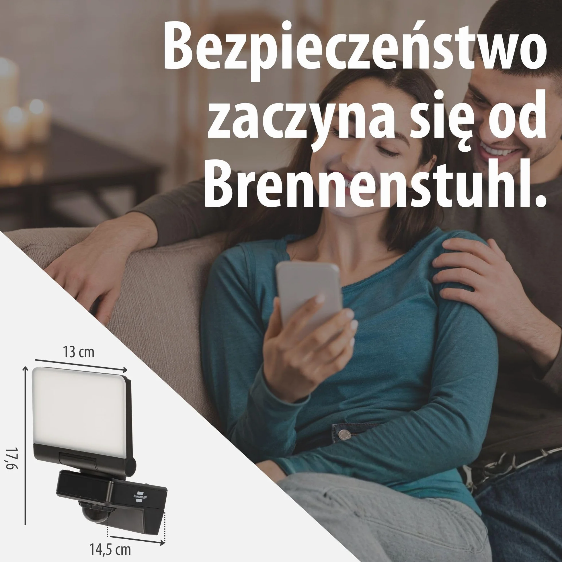 Brennenstuhl Connect WiFi LED Reflektor WF 2051 P (24W, 2800lm, IP54, różne funkcje świetlne regulowane za pomocą aplikacji, reflektor zewnętrzny do montażu na ścianie z czujnikiem ruchu)