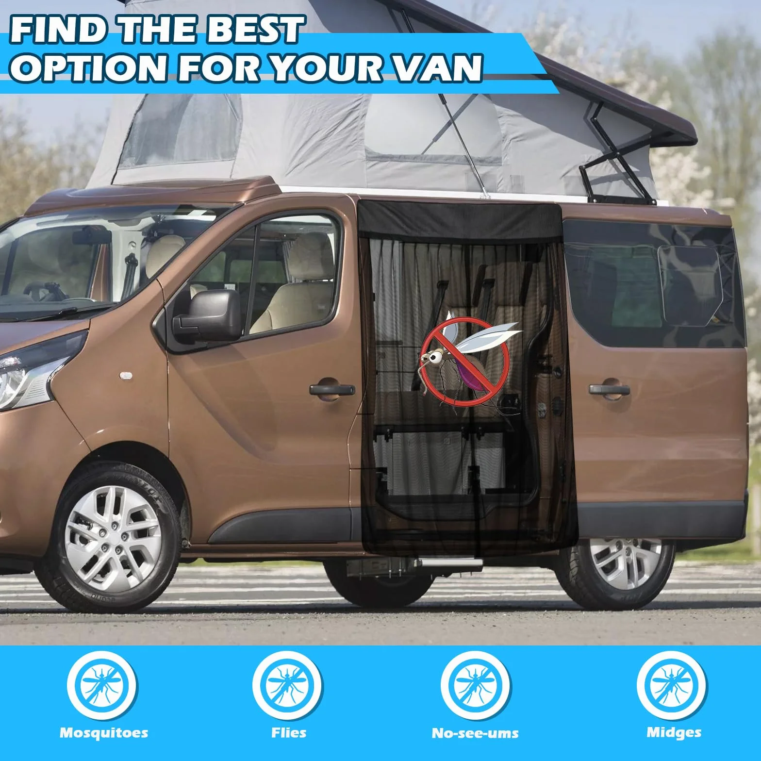Magnetyczna ochrona przed owadami Van, dopasowana do Renault Trafic 2001-2018, Opel Vivaro, samochodowa moskitiera do drzwi przesuwnych, zamek błyskawiczny na środku drzwi