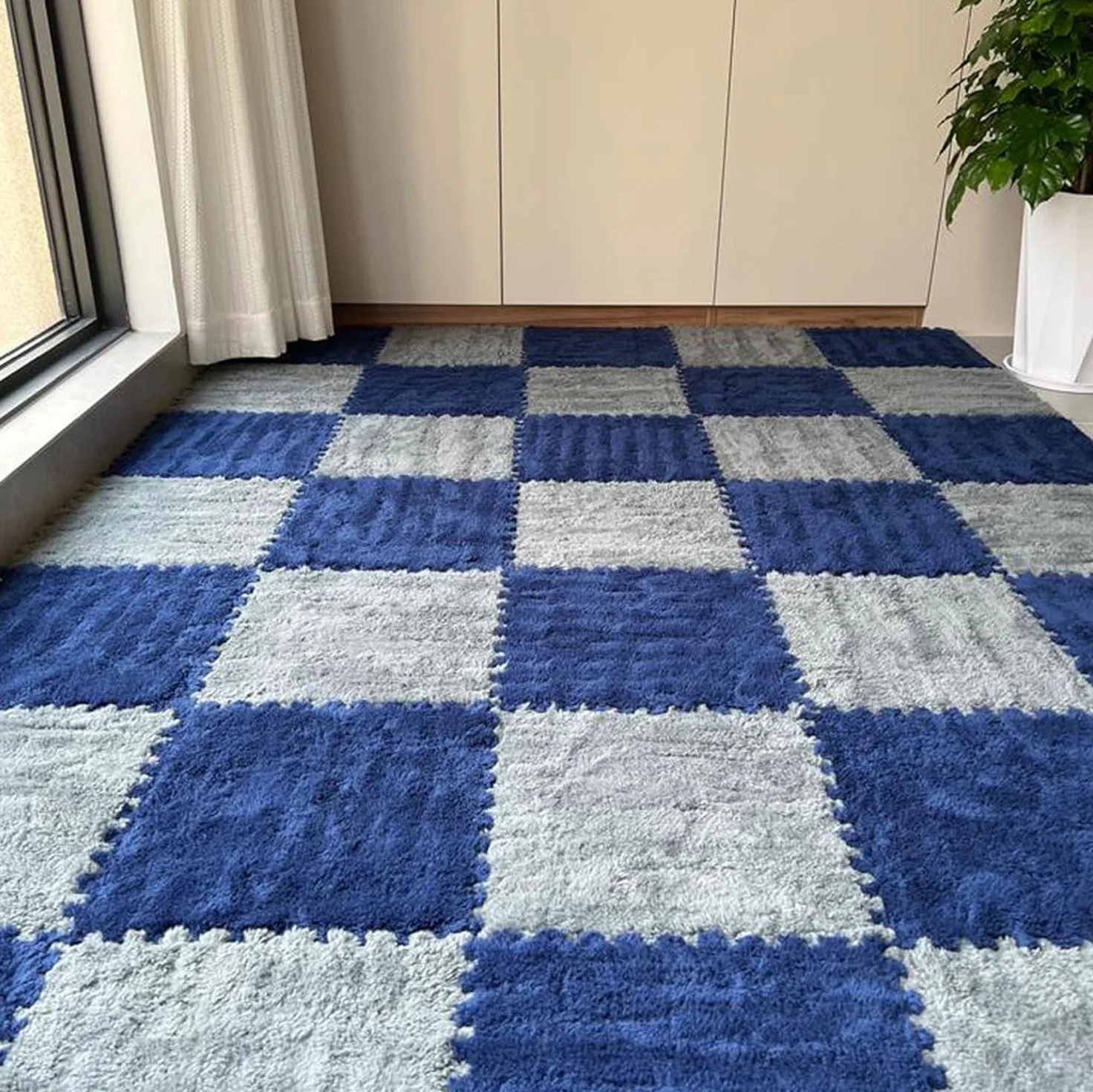 Puszysta pluszowa mata piankowa 10 szt. 10 mm grubości, układanki, kwadratowe, miękkie płytki podłogowe, maty(Gray+Navy Blue)