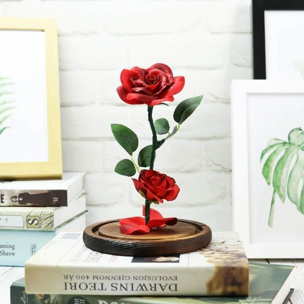 Piękna i Bestia Róża, FURNSII Wieczna Róża w Szklanej Kopule z Ciepłymi światłami, Kwiaty Prezenty dla Walentynki, Dzień Matki, Rocznicę, Urodziny, Prezent dla Niej, Mama, Dziewczyny