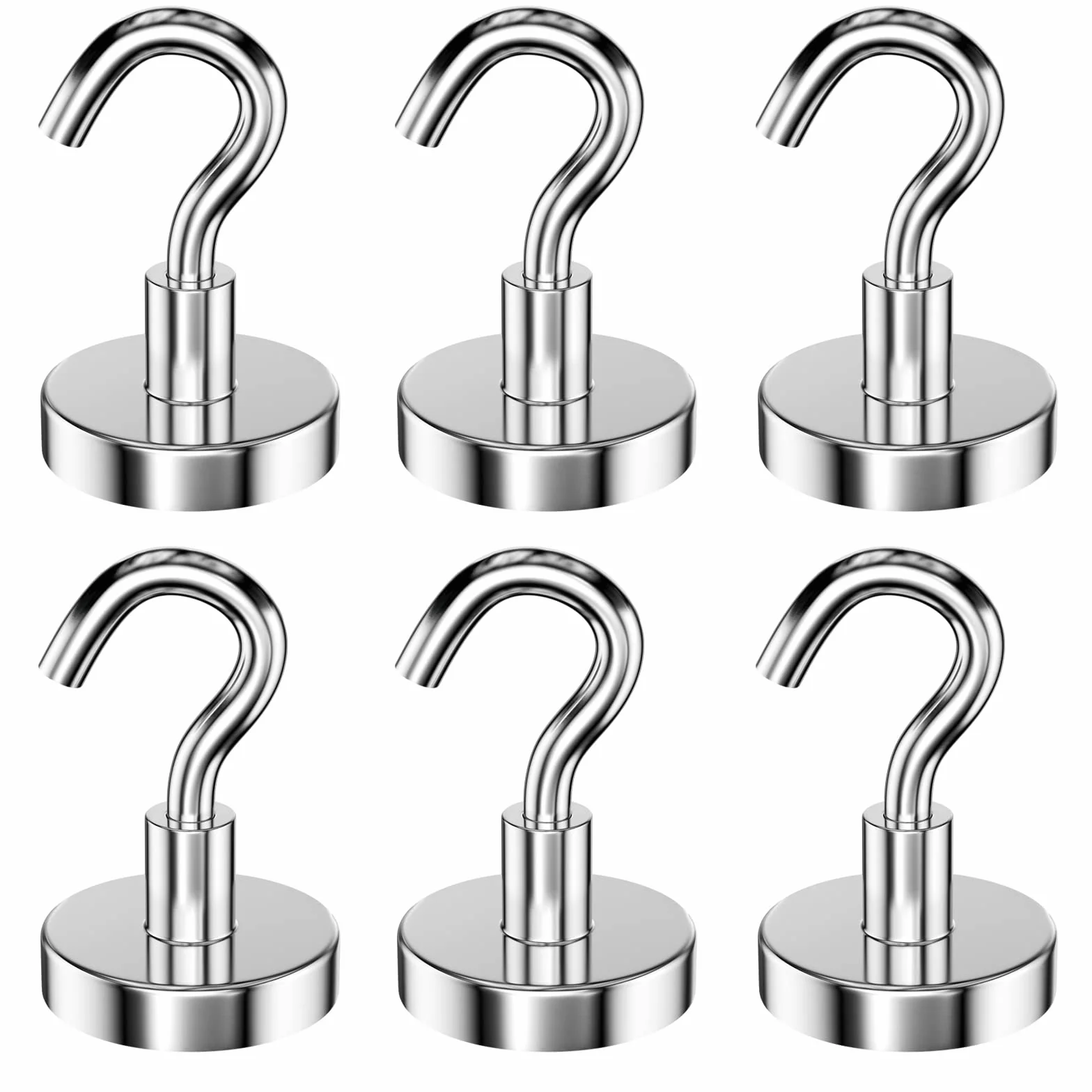 Newaner 6 sztuk haczyków magnetycznych 32 mm, udźwig 34 kg, bardzo mocne haczyki magnetyczne, zdejmowane, magnesy neodymowe, okrągłe haczyki do kuchni, grilla, szafki, lodówki, nierdzewne, duże