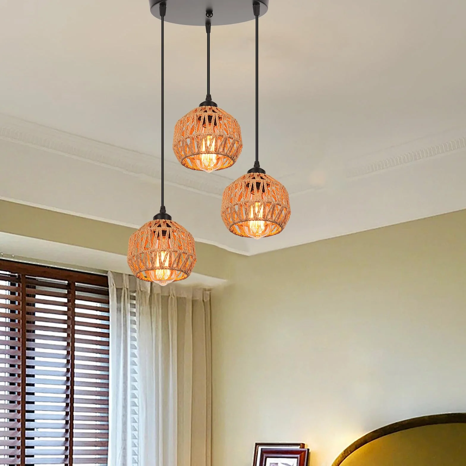 3-Light industrialna lampa wisząca w stylu vintage, metalowa linka papierowa, lampa wisząca, E27, retro, lampa sufitowa do jadalni, salonu, sypialni