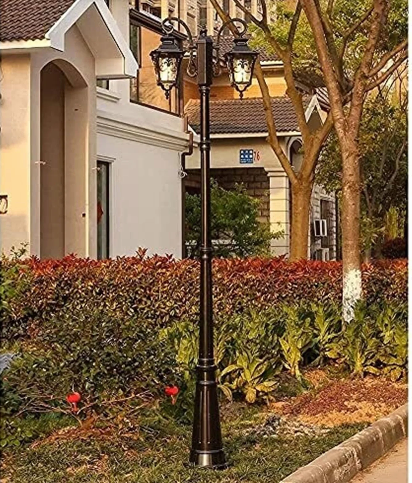 Lampy Solarne Na Słupku, Zewnętrzne Lampy Ogrodowe, 2-Punktowe, Wiktoriańskie, Zewnętrzne, Vintage, Uliczne, Amerykańskie, Wille Mieszkalne, Krajobraz, Zewnętrzny, W,Black