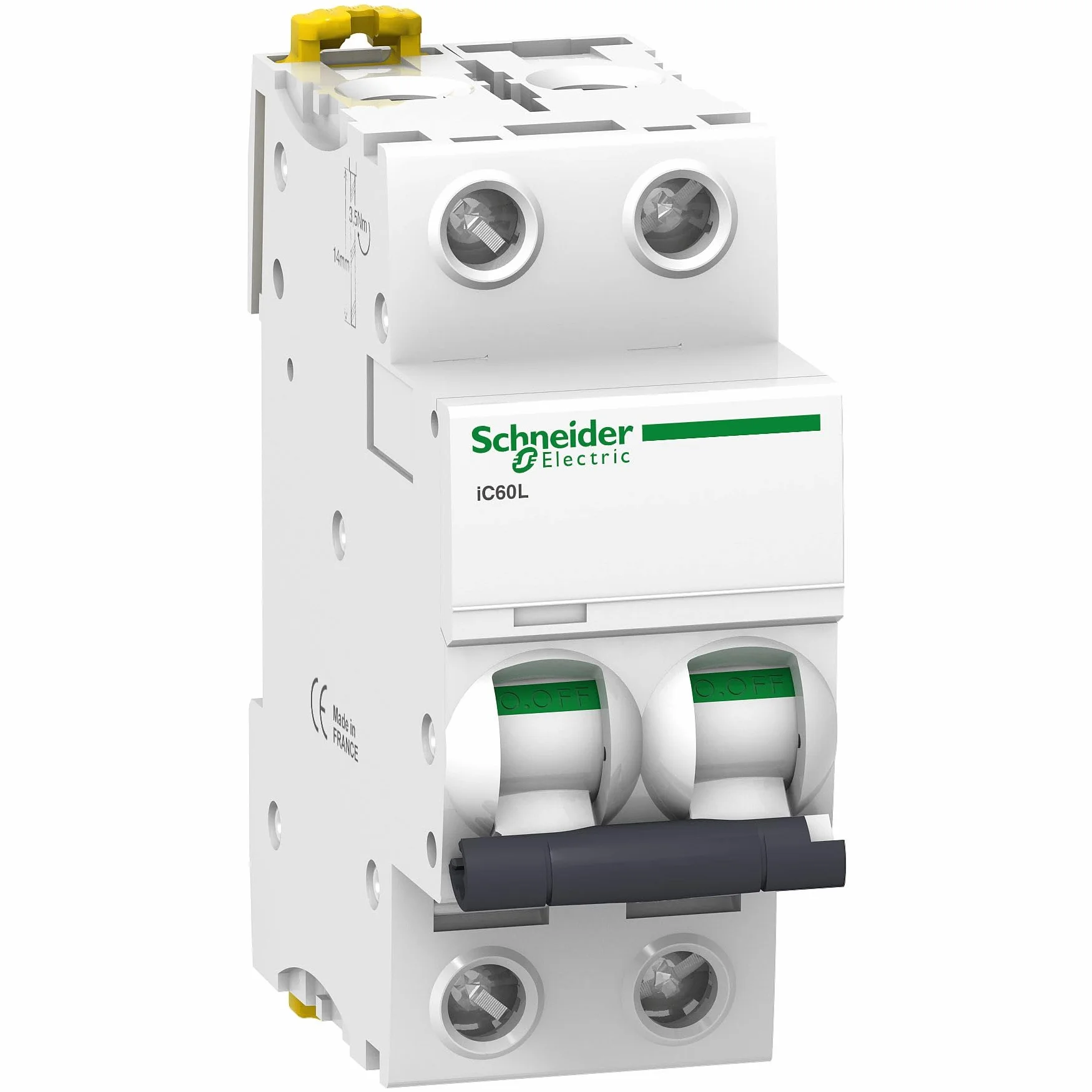 Schneider A9F95204 wyłącznik nadprądowy iC60L, 2P, 4A, charakterystyka K, 100 kA