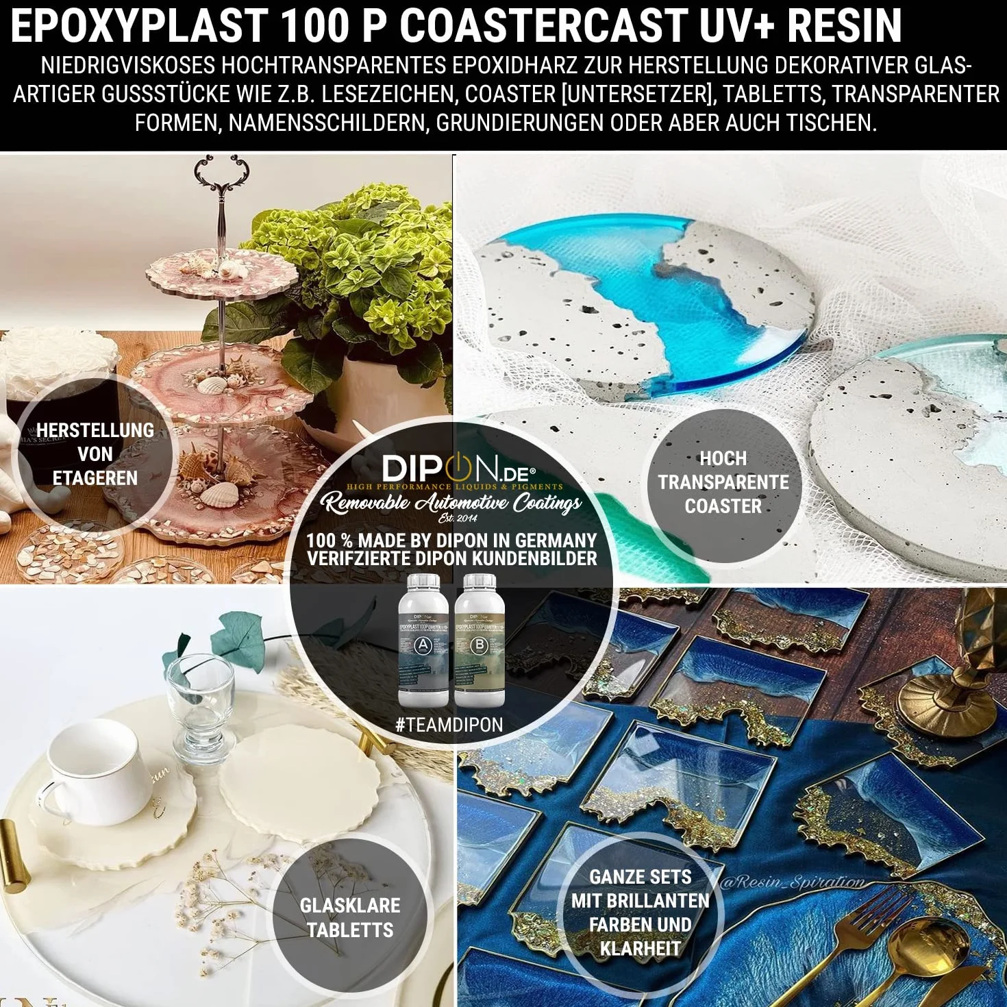 Żywica epoksydowa EpoxyPlast 100P CoasterCast UV+ 2,25 kg, bezbarwna i bez pęcherzyków powietrza, maksymalna ochrona przed promieniowaniem UV, nie zawiera BPA, nietoksyczna, nadaje się do podstawek z