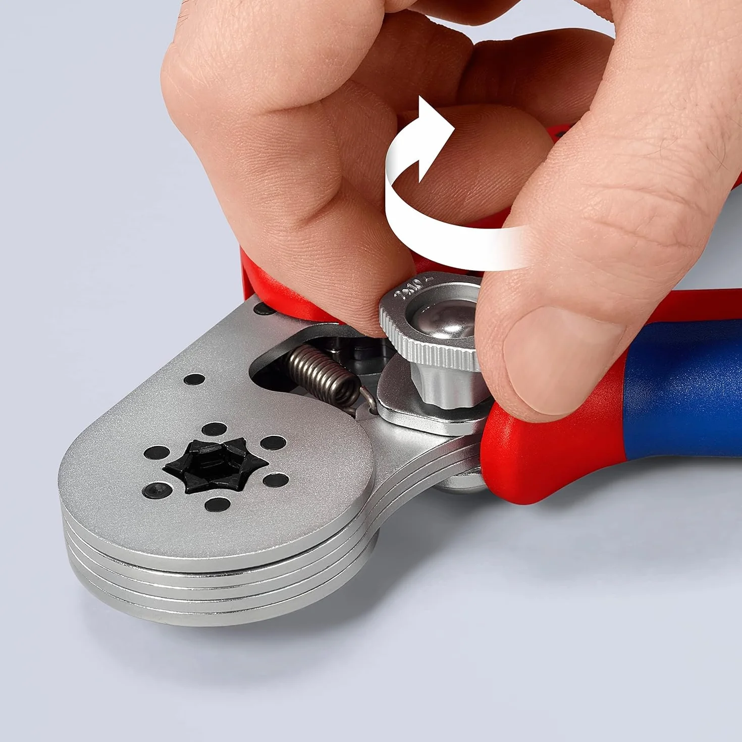 KNIPEX Samonastawne szczypce do zagniatania tulejek kablowych z ładowaniem bocznym chromowany z osłonkami wielokomponentowymi 180 mm, 97 55 14